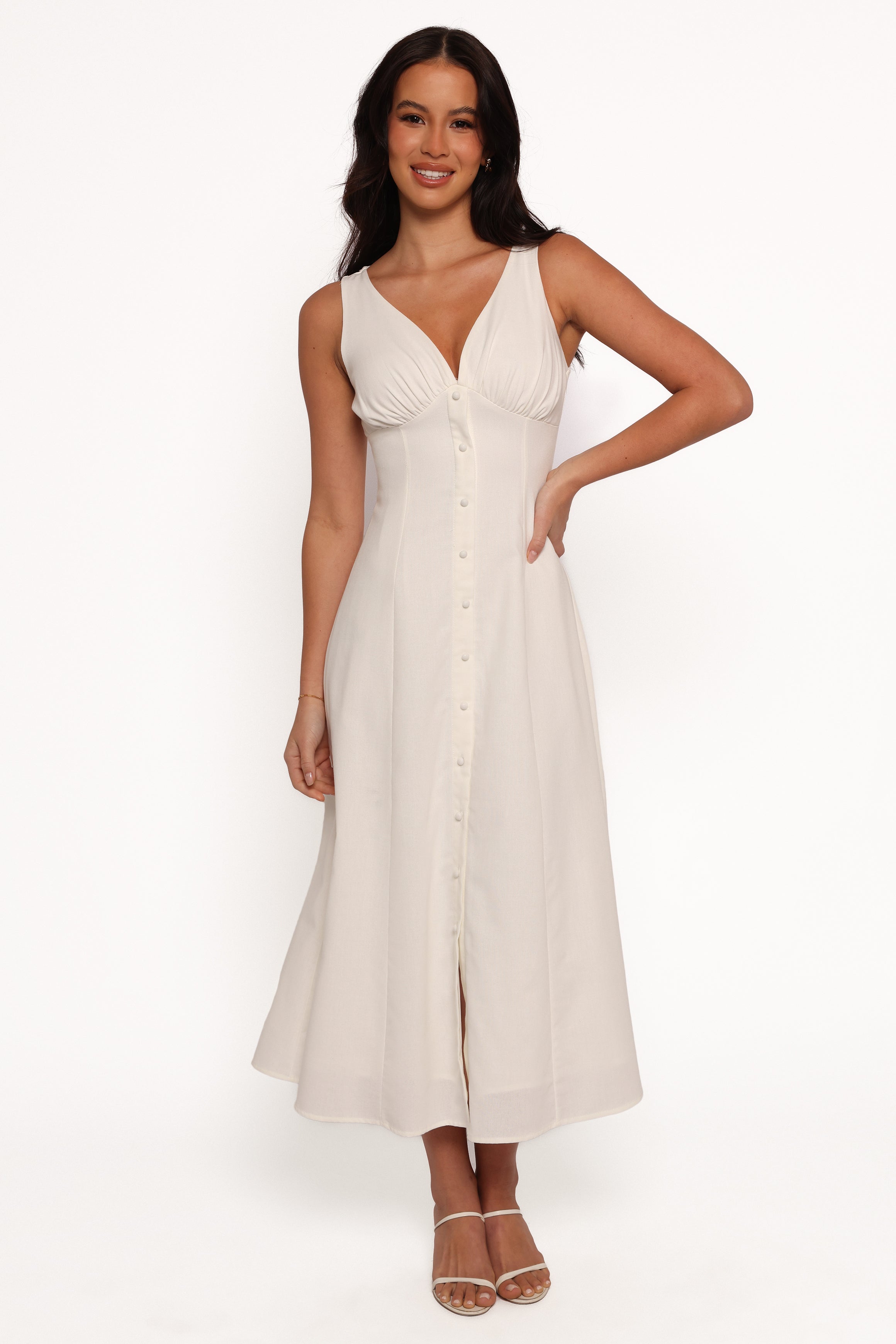 Barbara Women's Midi Button Down Dress - Elegant White Floral Print Casual Summer Dress for Beach, Party & Office Wear