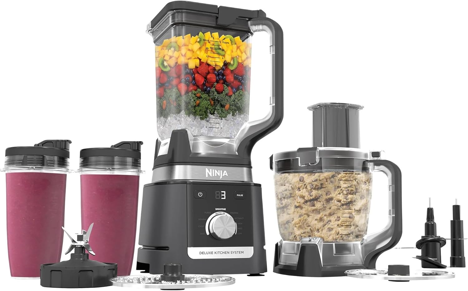 Ninja CO905KS Deluxe Kitchen System - 1600W Auto IQ Blender with 88 oz Pitcher, 9 Cup Food Processor & 2x 24 oz Single Serve Cups - Perfect for Smoothies, Meal Prep & Family Cooking