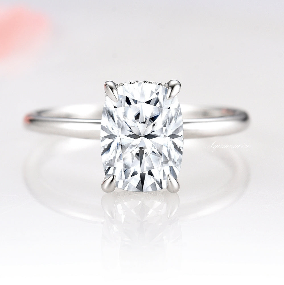 2CT Elongated Cushion Cut Moissanite Solitaire Engagement Ring in 14K White Gold - Perfect for Proposals, Anniversaries & Bridal Jewelry