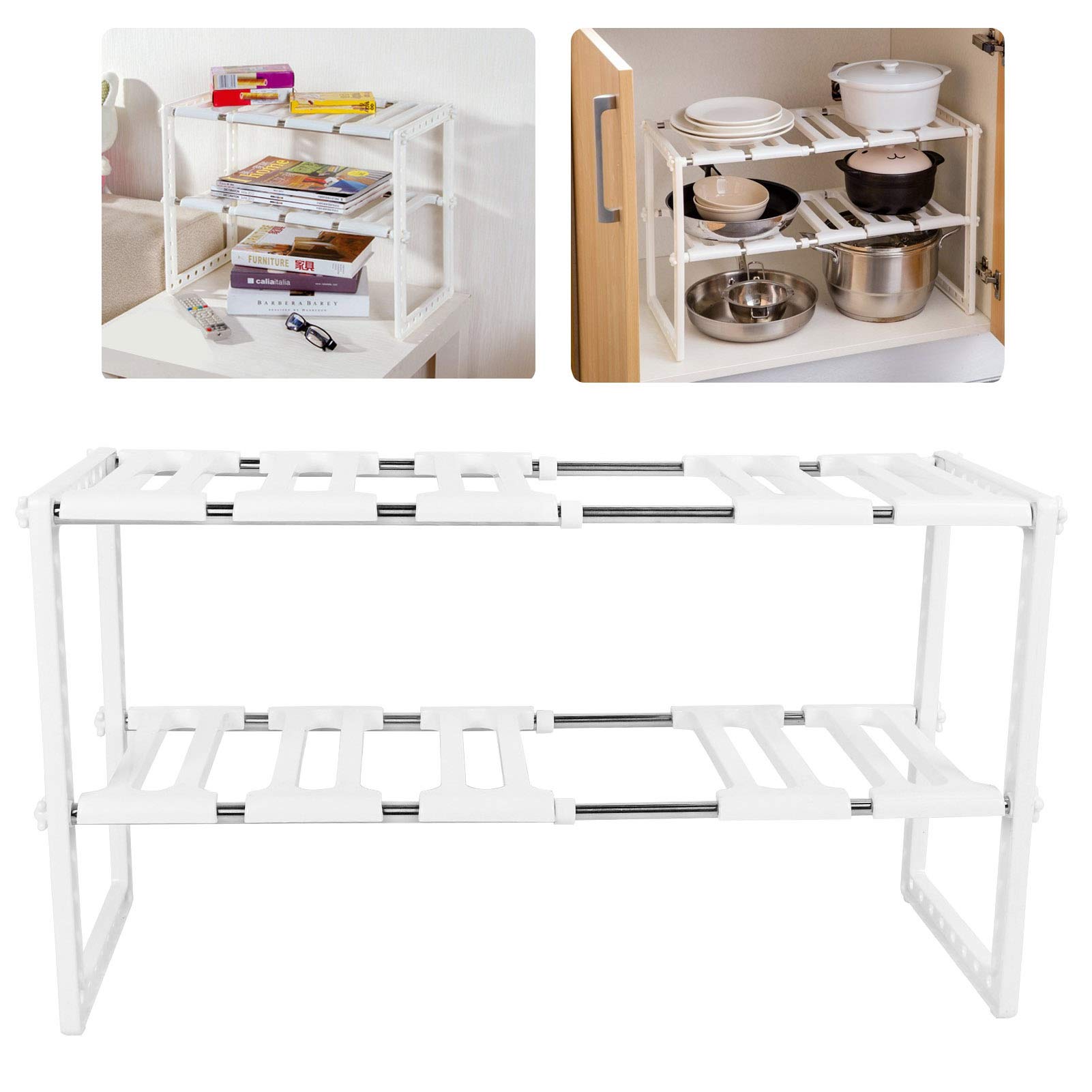 Diydeg 2-Tier Expandable Sink Organizer Rack - Adjustable Kitchen & Bathroom Storage Shelf for Dishes, Sponges, Shoes & Books | Perfect for Small Space Organization