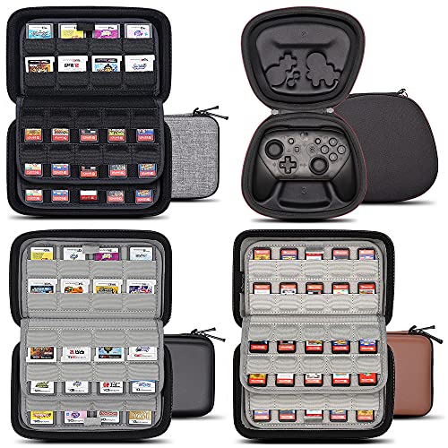 Sisma 72 Games Organizer Set with Switch Pro Controller Case & 80 Switch + 64 DS/3DS Game Holders - Grey, Black & Brown - Perfect for Nintendo Switch Game Storage & Organization