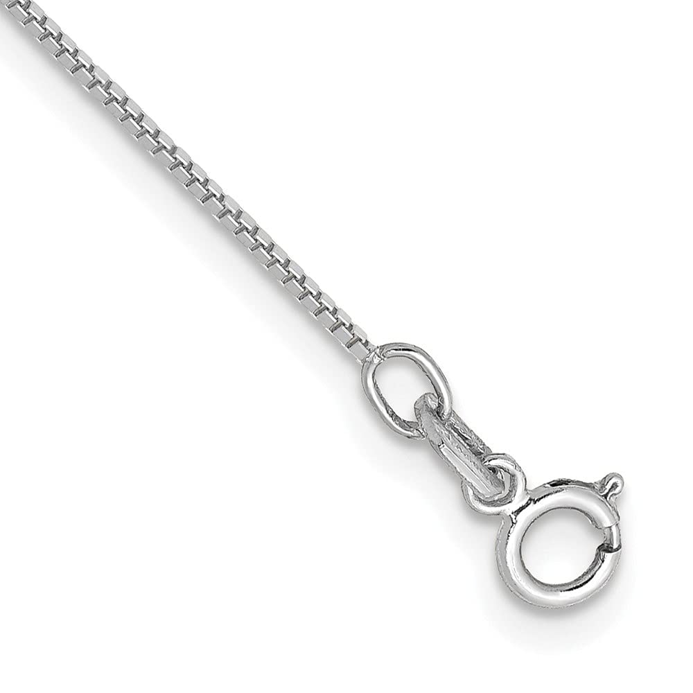 14K White Gold Diamond Accent 0.7mm Box Chain Anklet Bracelet - Delicate Spring Ring Clasp for Women, Perfect for Beach Vacations, Date Nights & Special Occasions