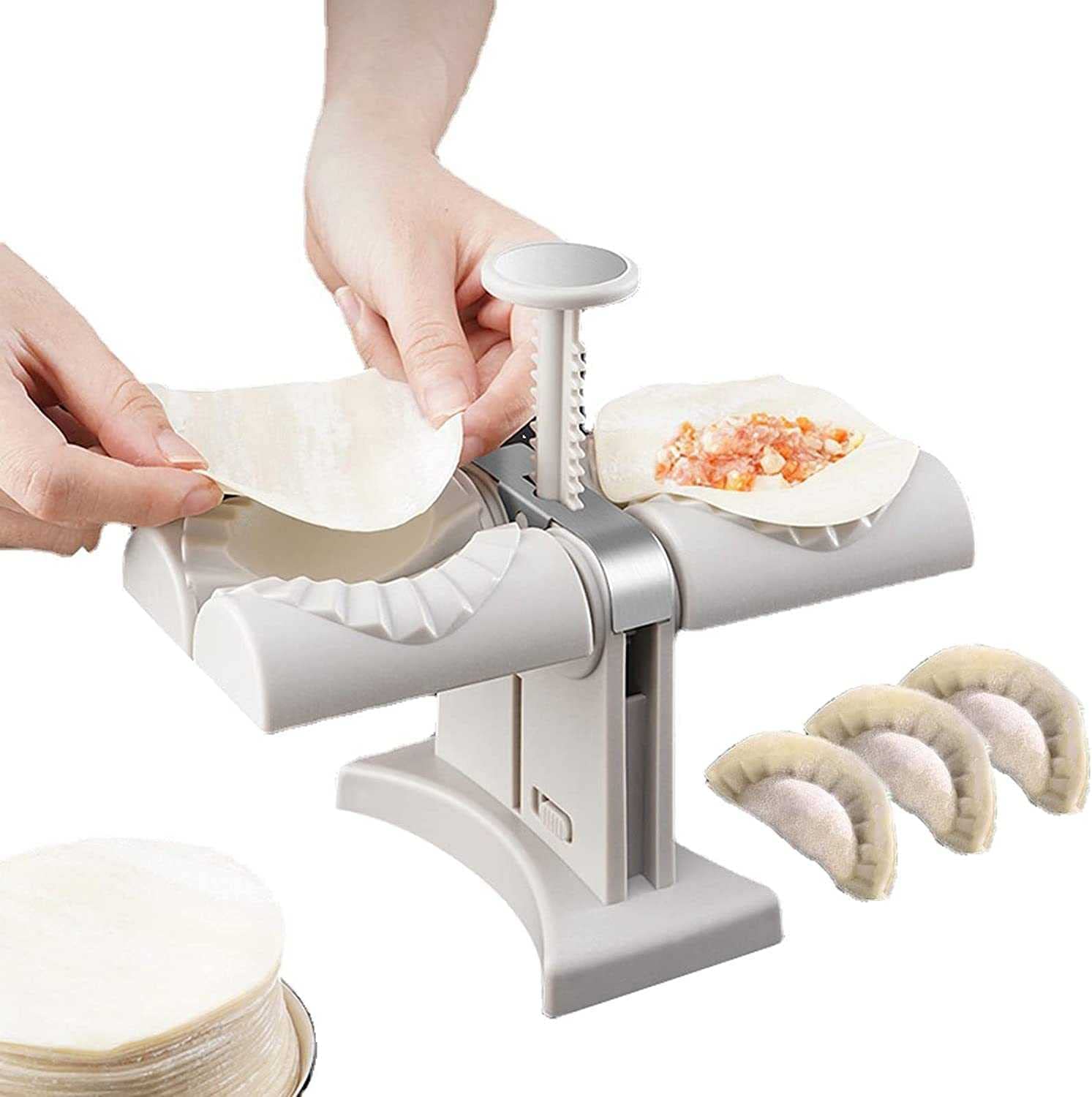 RHARU Manual Pasta Maker & Dumpling Maker Set - Double Head Automatic Dumpling Mould for Homemade Dumplings, Empanadas, Ravioli - Perfect Kitchen Tool for Quick & Easy Meal Prep