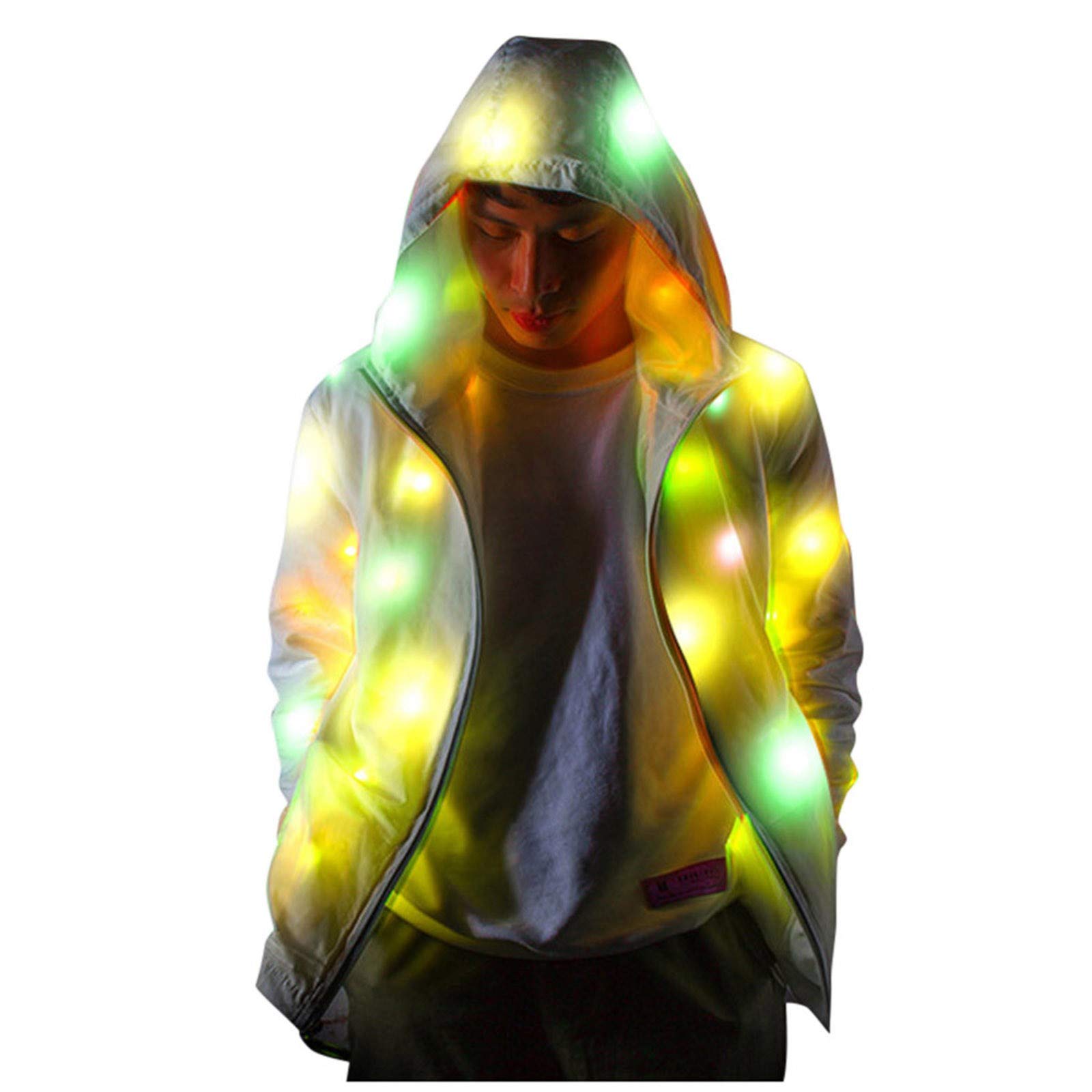 GILIGEGE LED Glow in the Dark Jacket for Men & Women - Colorful Luminous Sleeves, Reflective Long Coat for Night Running, Rave Parties, Festivals, and Outdoor Activities