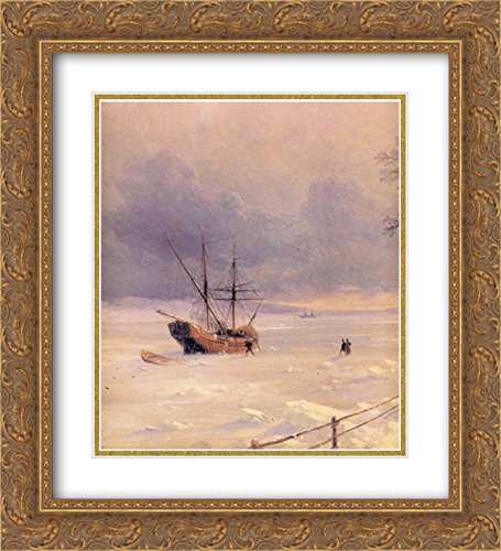 Frozen Bosphorus Under Snow - 20x22 Inch Gold Ornate Framed Art Print by Ivan Aivazovsky - Double Matted Museum Quality - Winter Landscape Wall Decor for Living Room, Office & Gallery