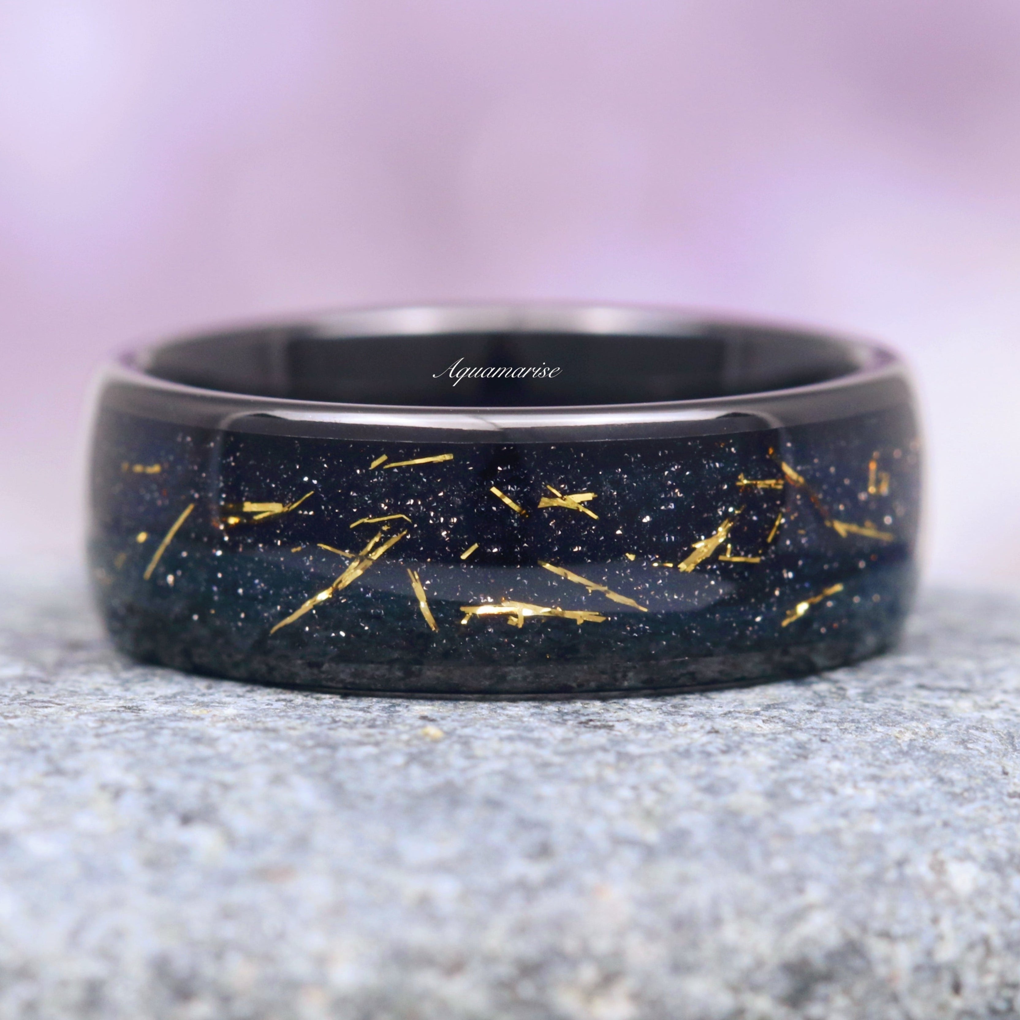 8MM Black Tungsten Wedding Band for Men - Starry Night Stardust Design, Durable & Scratch-Resistant Ring for Engagement, Anniversary & Special Occasions