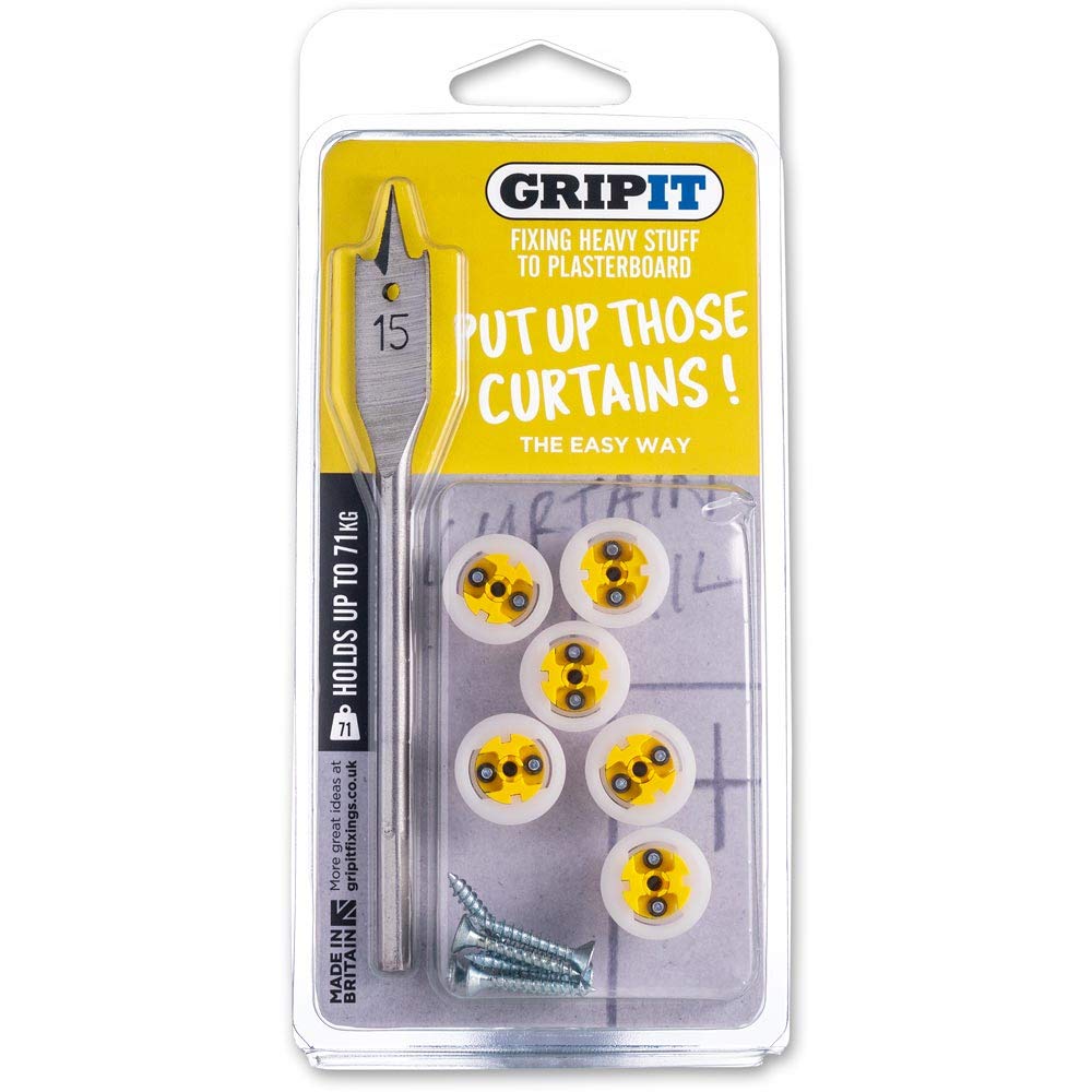 Gripit No-Drill Curtain Rod Brackets Kit - Clam Pack for Easy Window Treatment Installation | Perfect for Apartments, Dorms & Rental Homes