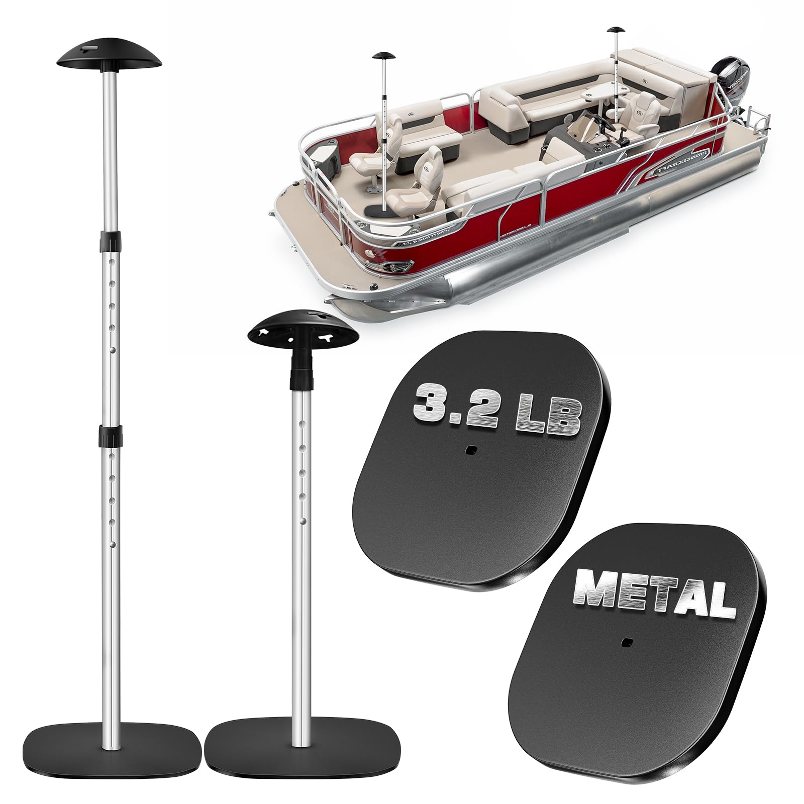 Adjustable Pontoon Boat Cover Support Poles - 2 Pack with EVA Foam for Protection | Marine Use