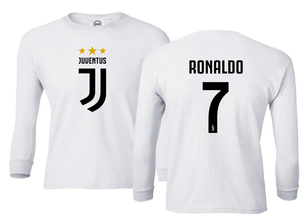 Cristiano Ronaldo Juventus Soccer Jersey #7 - Boys & Girls Long Sleeve Football Shirt - Youth Sports Apparel for Training & Match Play