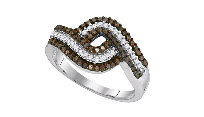 10K White Gold Brown Diamond Woven Intersecting Cocktail Band Ring - 1/2 Cttw, Elegant Jewelry for Women, Perfect for Parties, Weddings & Special Occasions