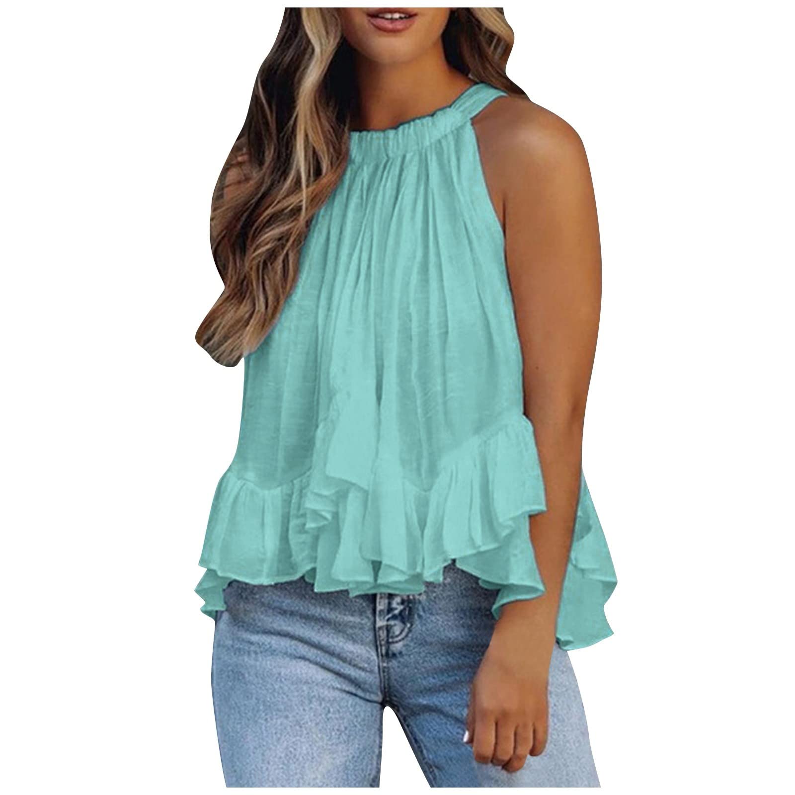 Women's Floral Ruffle Halter Top - Casual Off Shoulder Blouse for Summer Outings