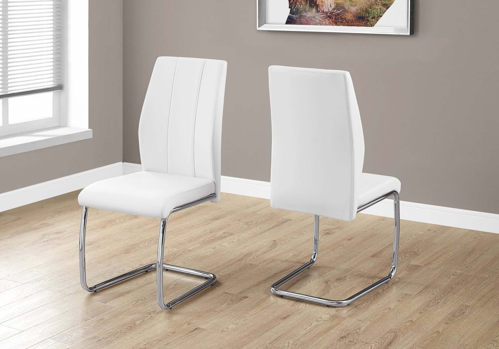 39H White PU Leather Dining Chairs Set of 2 - Modern Kitchen & Dining Room Furniture for Home, Restaurant, Cafe