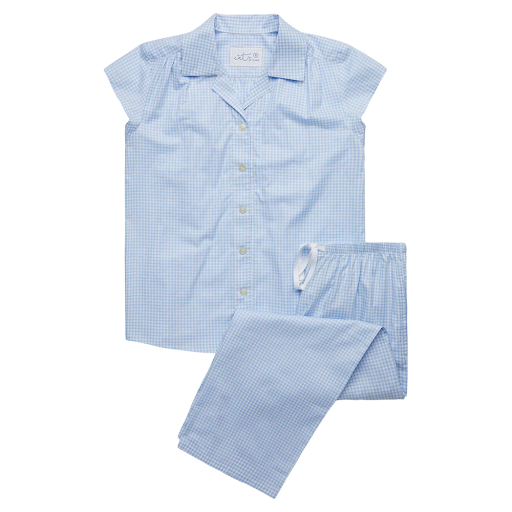 Classic Blue Gingham Luxe Pima Capri Pants for Women - Soft & Comfortable Summer Shorts for Casual Wear, Beach Outings, and Relaxing at Home