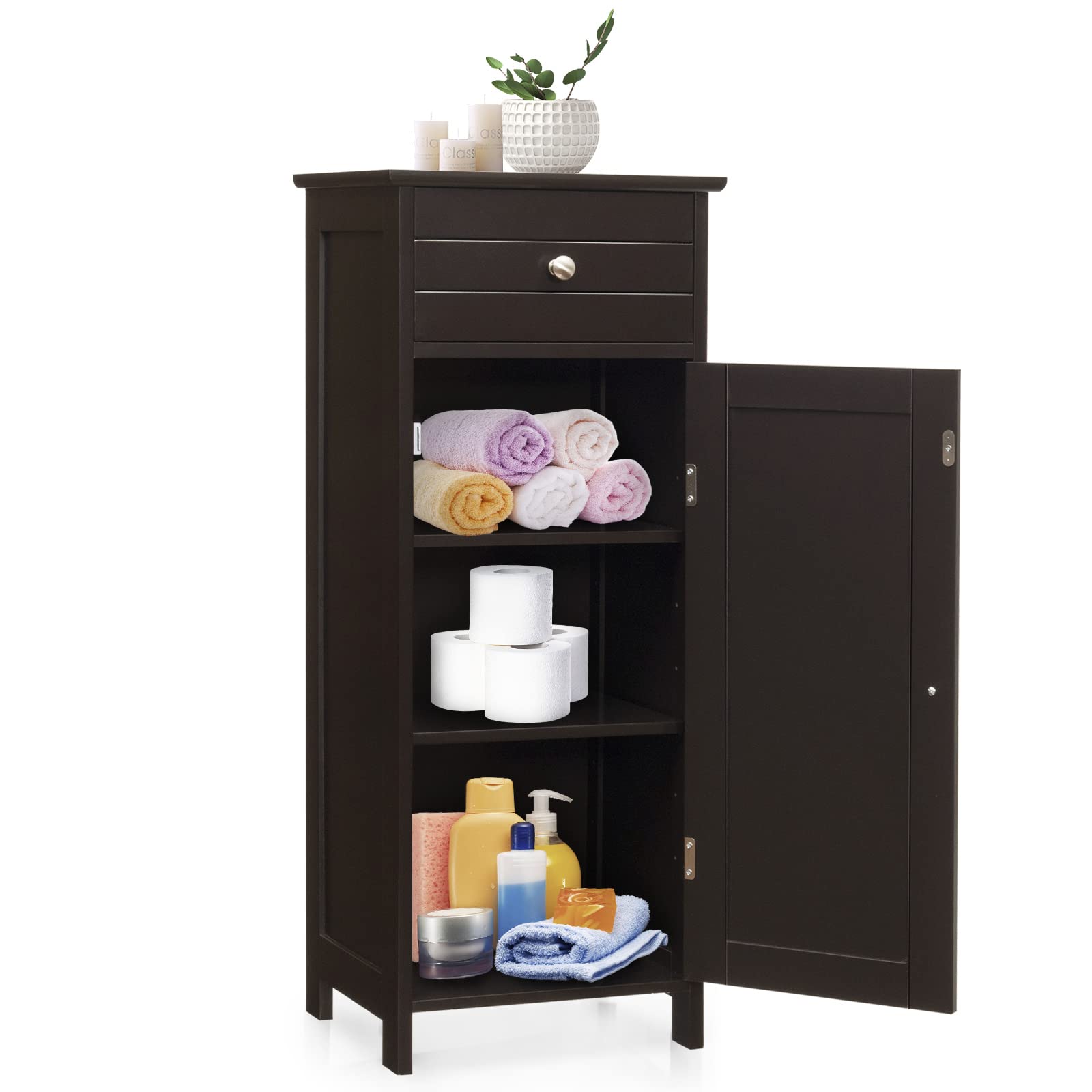 Hysache Bathroom Floor Storage Cabinet - Multifunctional Freestanding Organizer with 3 Shelves for Towels, Toiletries & Cleaning Supplies | Perfect for Small Bathrooms, Laundry Rooms & Closets (Model HW66372)