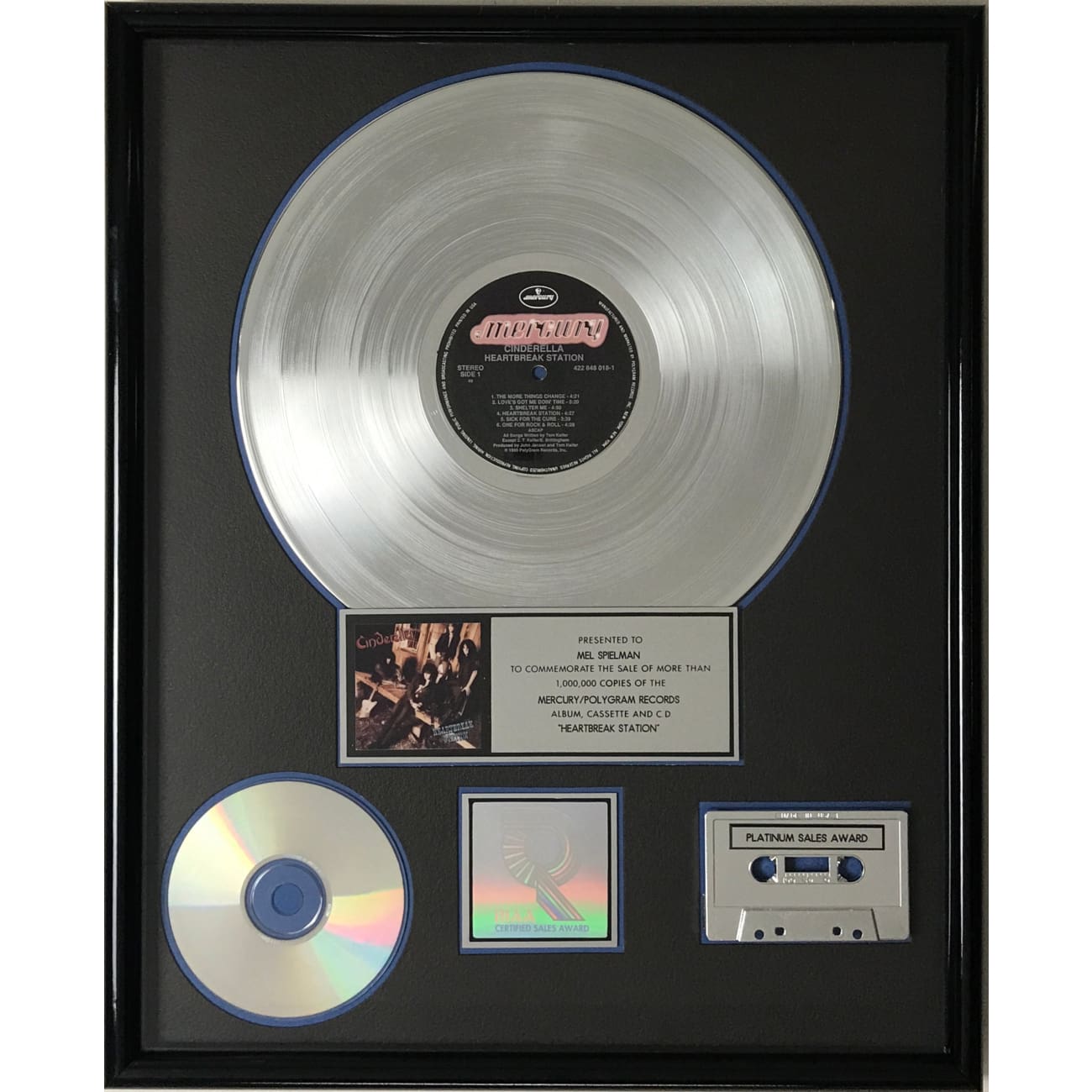 Cinderella Heartbreak Station RIAA Platinum Album Award - Vintage Rock Music Collectible for Fans & Display