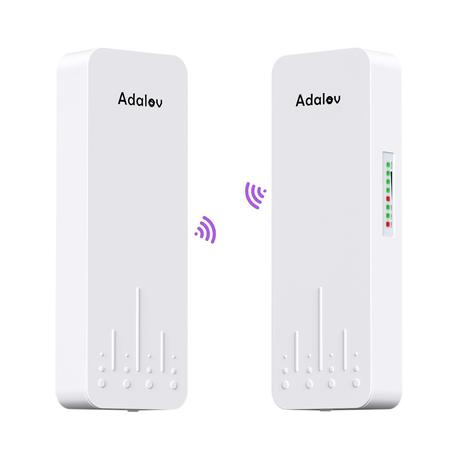 Adalov 5.8G WiFi Bridge - Outdoor Long Range Wireless Point-to-Point System (3KM) with 14dBi Antenna & PoE | Wall/Pole Mount | PtP/PtMP | 2-Pack for Remote Offices, Farms & Large Property Connectivity