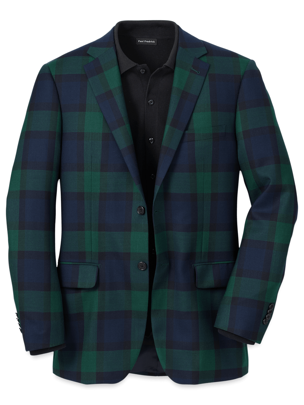 Wool Plaid Single Breasted Notch Lapel Sport Coat for Men - Blue & Green Checkered Blazer - Perfect for Business Casual, Office Wear & Formal Events