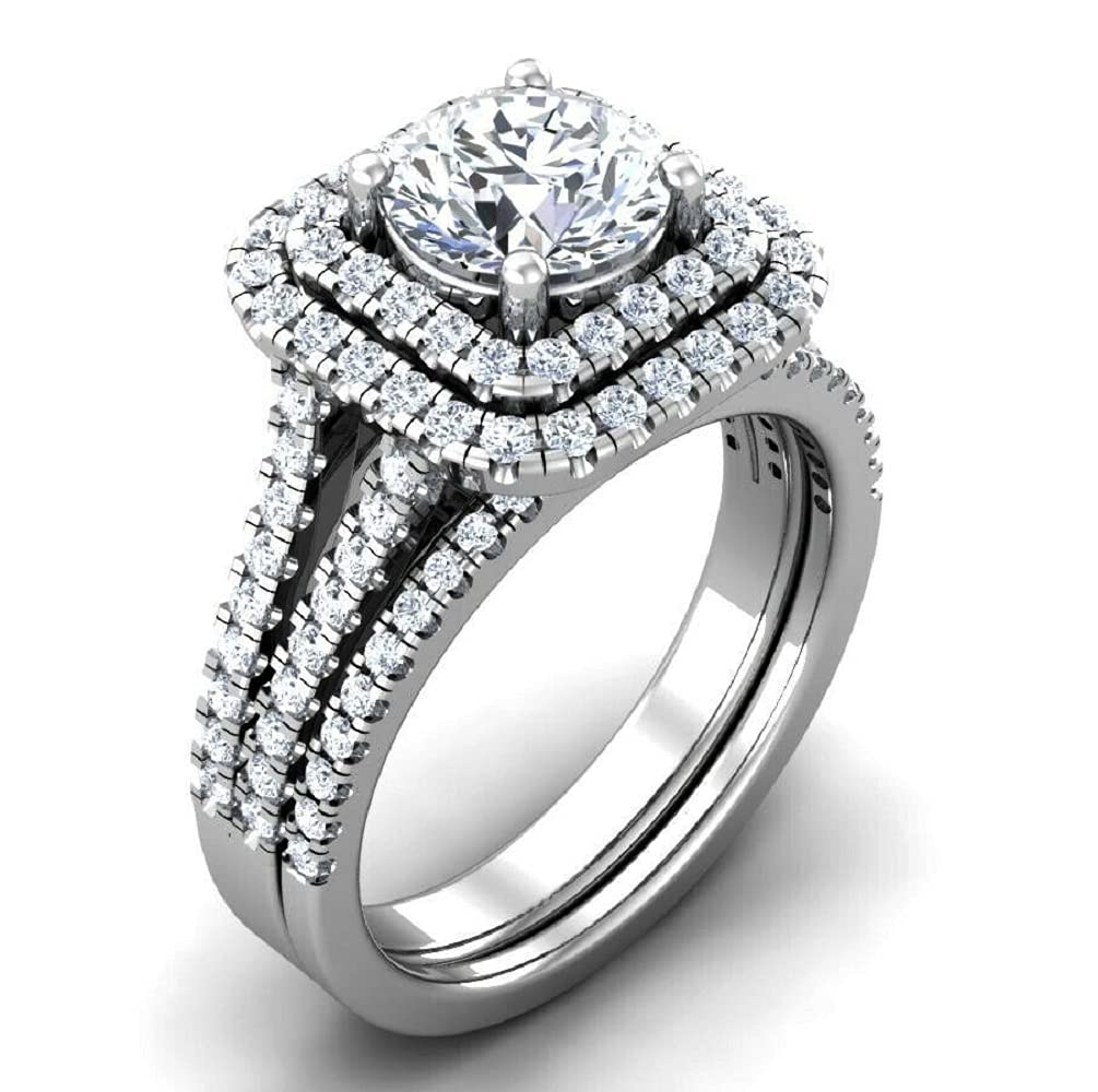 1.5ct Round Cut White Diamond 925 Sterling Silver 14K White Gold Over Diamond Halo Wedding & Bridal Ring Set for Women - Perfect for Engagement, Anniversary & Special Occasions
