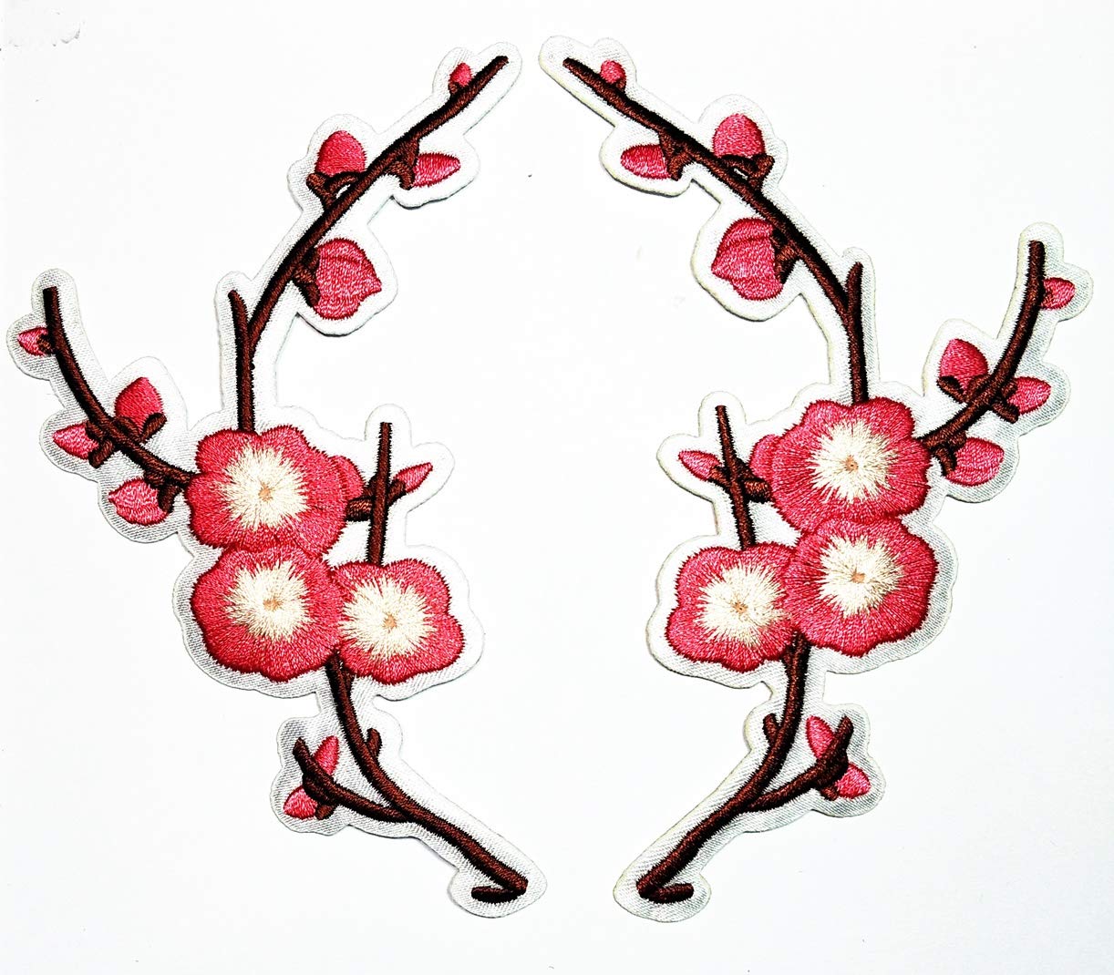 Pink Plum Cherry Blossom Floral Iron-On Patch - Boho Hippie Retro Embroidered Applique for DIY Sewing, Costumes & Accessories (15 Pack) - Perfect for Jackets, Jeans, Bags & DIY Crafts