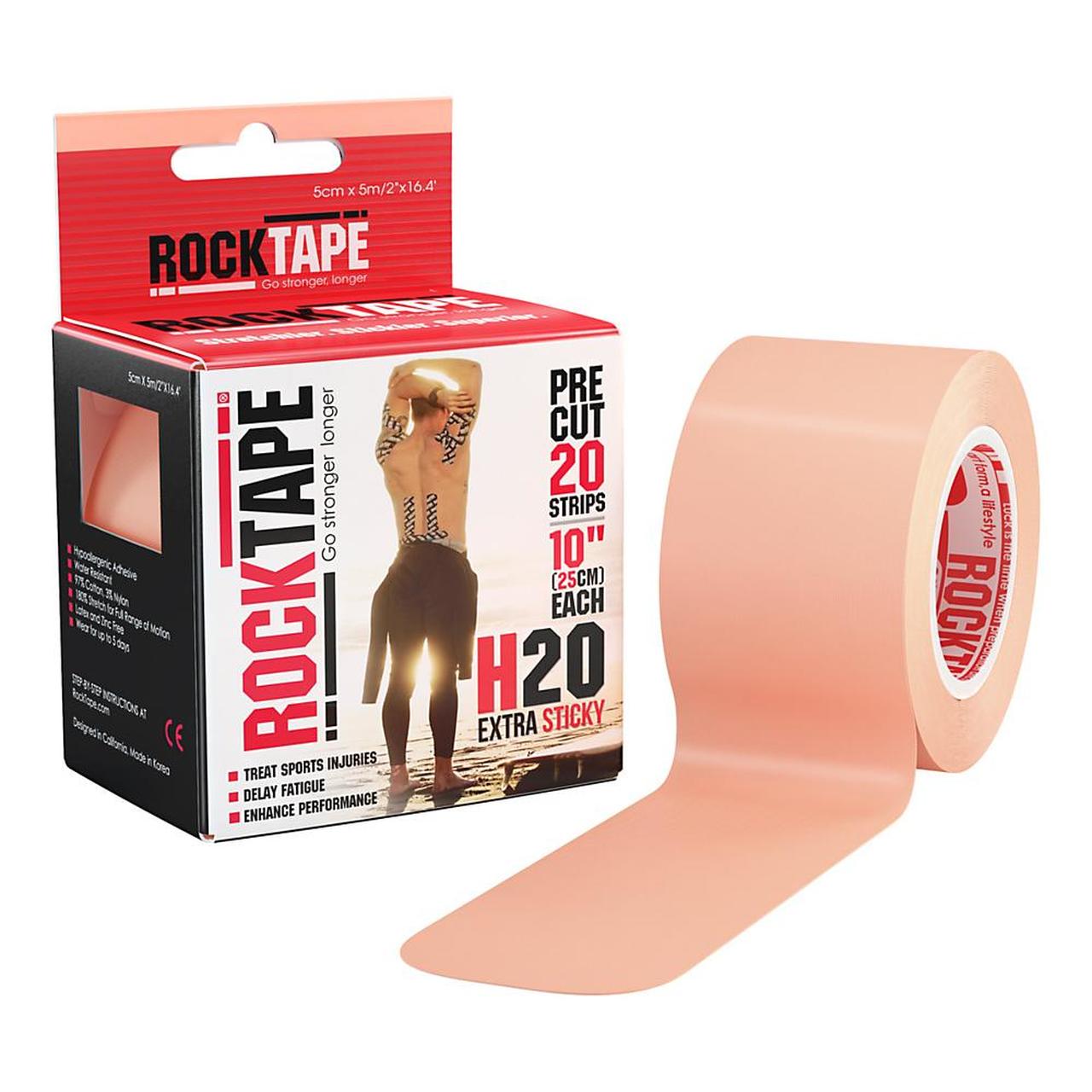 Rocktape 2 Inch H2O Extra Sticky Pre-Cut Kinesiology Tape - Ideal for Sports, Injury Recovery & Pain Relief