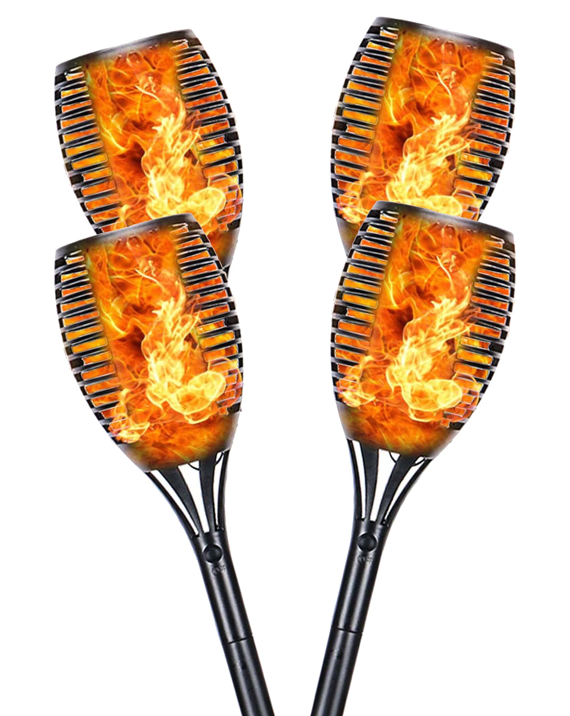 Solar Powered Flame Torch Lights - 4 Pack Outdoor Flickering LED Garden Lights for Patio, Pathway, Driveway Decoration | Weatherproof Solar Flame Torches for Landscape, Backyard, Poolside Lighting