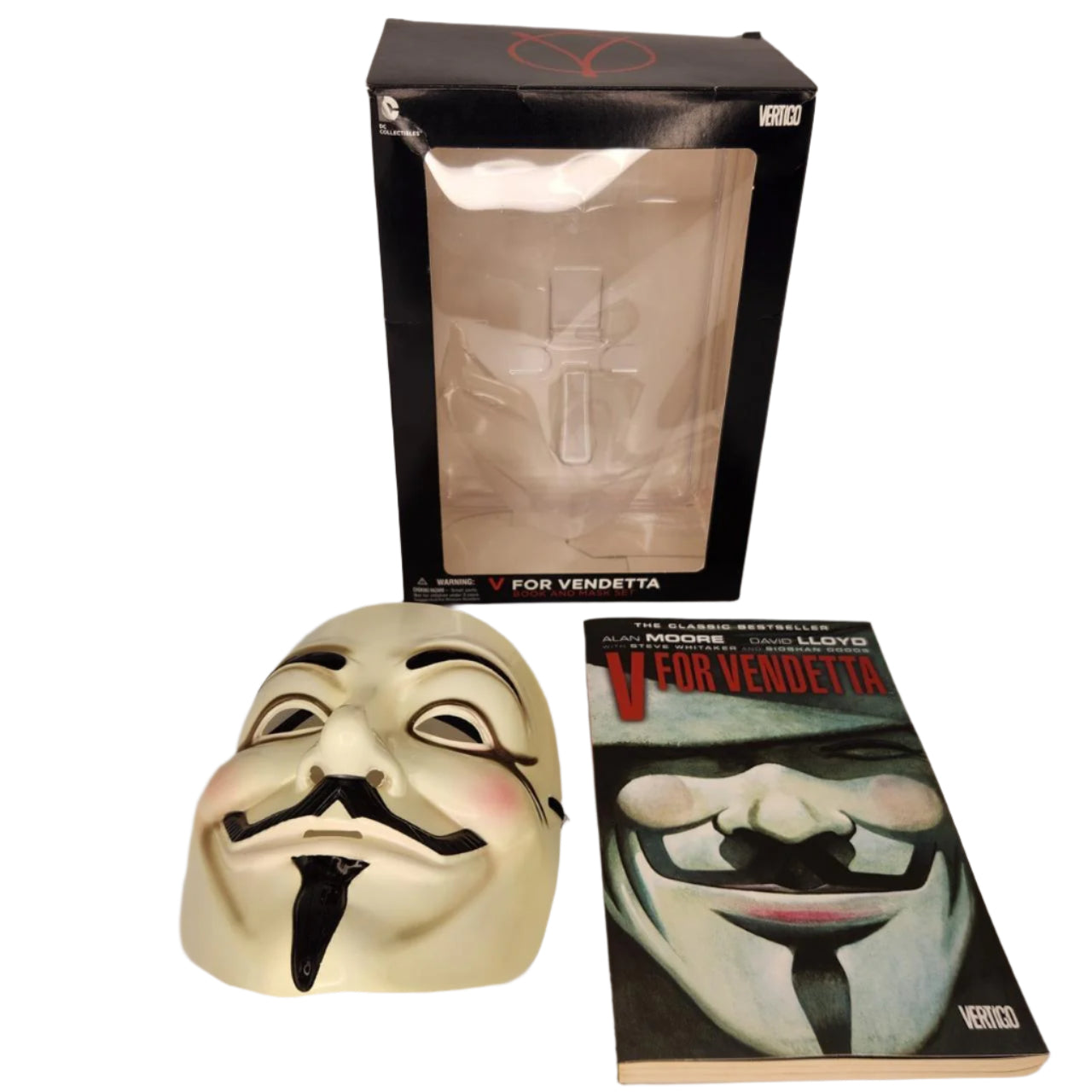 DC Collectibles Comics Vertigo V for Vendetta Book and Mask Set - Official Graphic Novel with Iconic Mask - Perfect for Comic Book Fans, Cosplay, and Movie Memorabilia Collectors