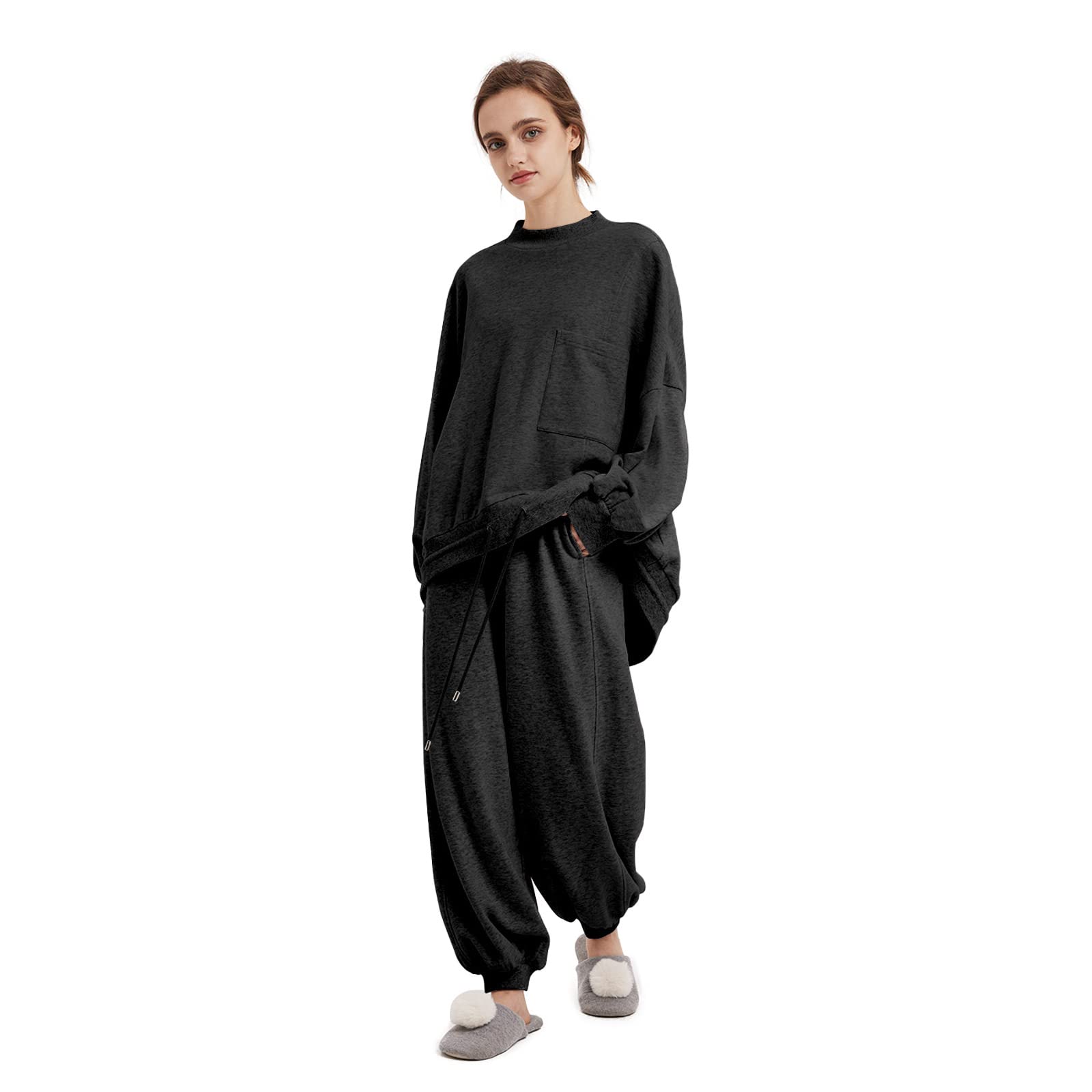 Women's Cotton Lounge Set with Pockets - Comfy Nap Loungewear & Track Suit - Perfect for Relaxing at Home, Yoga, or Running Errands