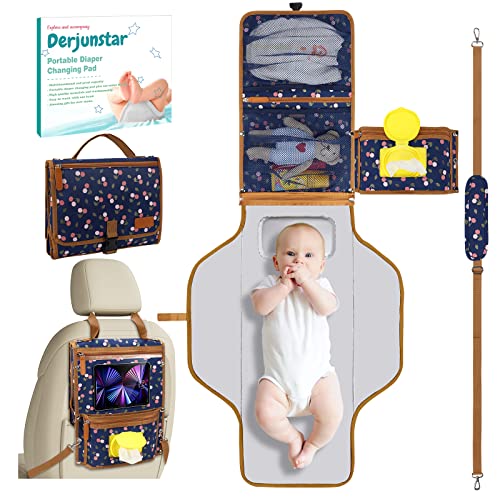 DerJunstar Portable Waterproof Diaper Changing Pad - Travel Baby Changing Mat for Newborns & Toddlers (Floral Print) | Ideal for On-the-Go Parents, Daycare, and Traveling with Infants