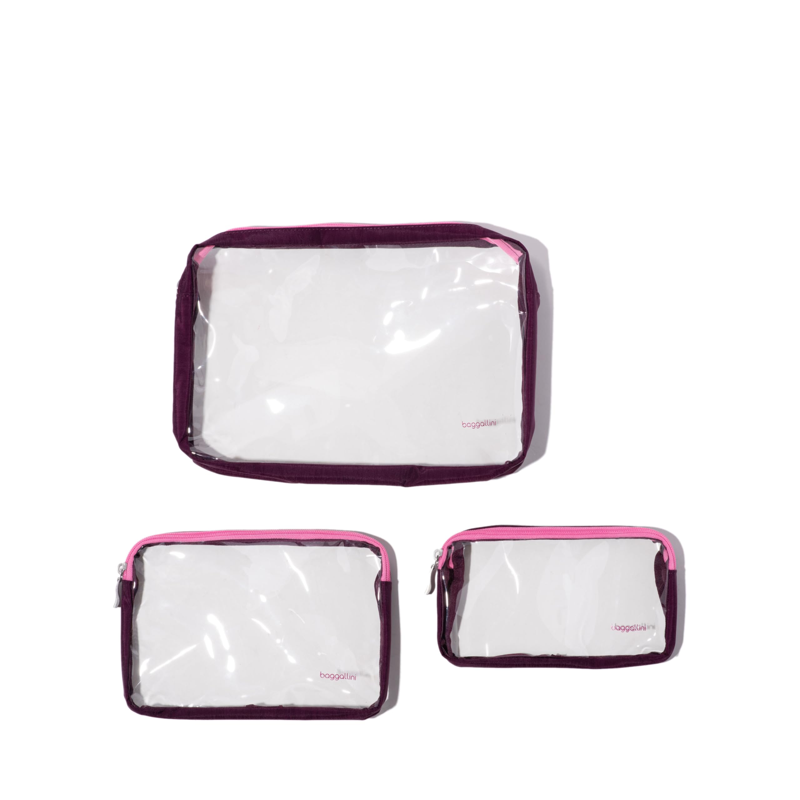 Baggallini Clear Travel Pouches Set - TSA Approved Toiletry Bags for Airplane Carry On, Waterproof Cosmetic Organizer for Makeup, Jewelry & Essentials - Perfect for Travel, Gym & Daily Use