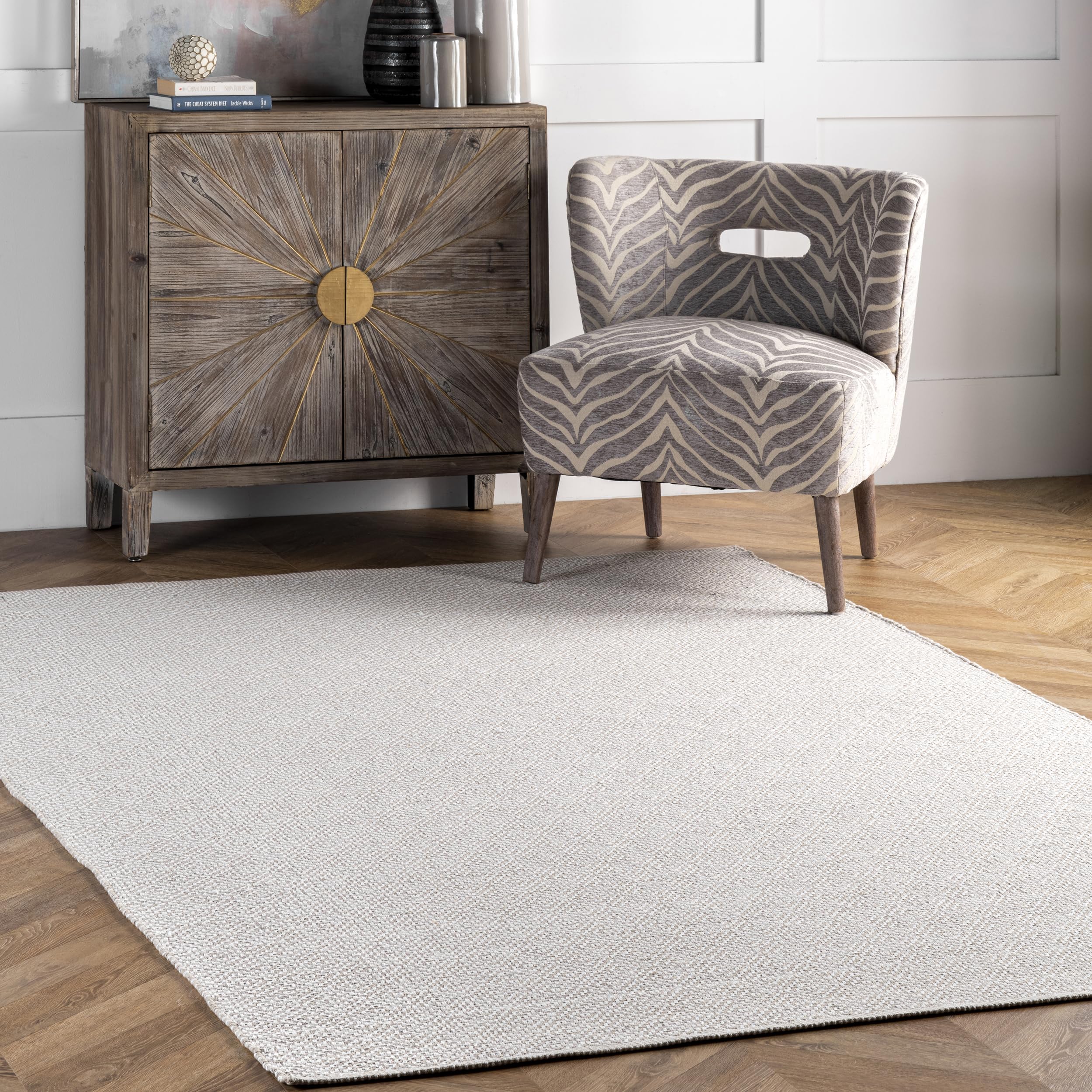 nuLOOM Lorretta Geometric Cotton Area Rug 8x10 Taupe - Soft Modern Boho Rug for Living Room, Bedroom & Home Decor