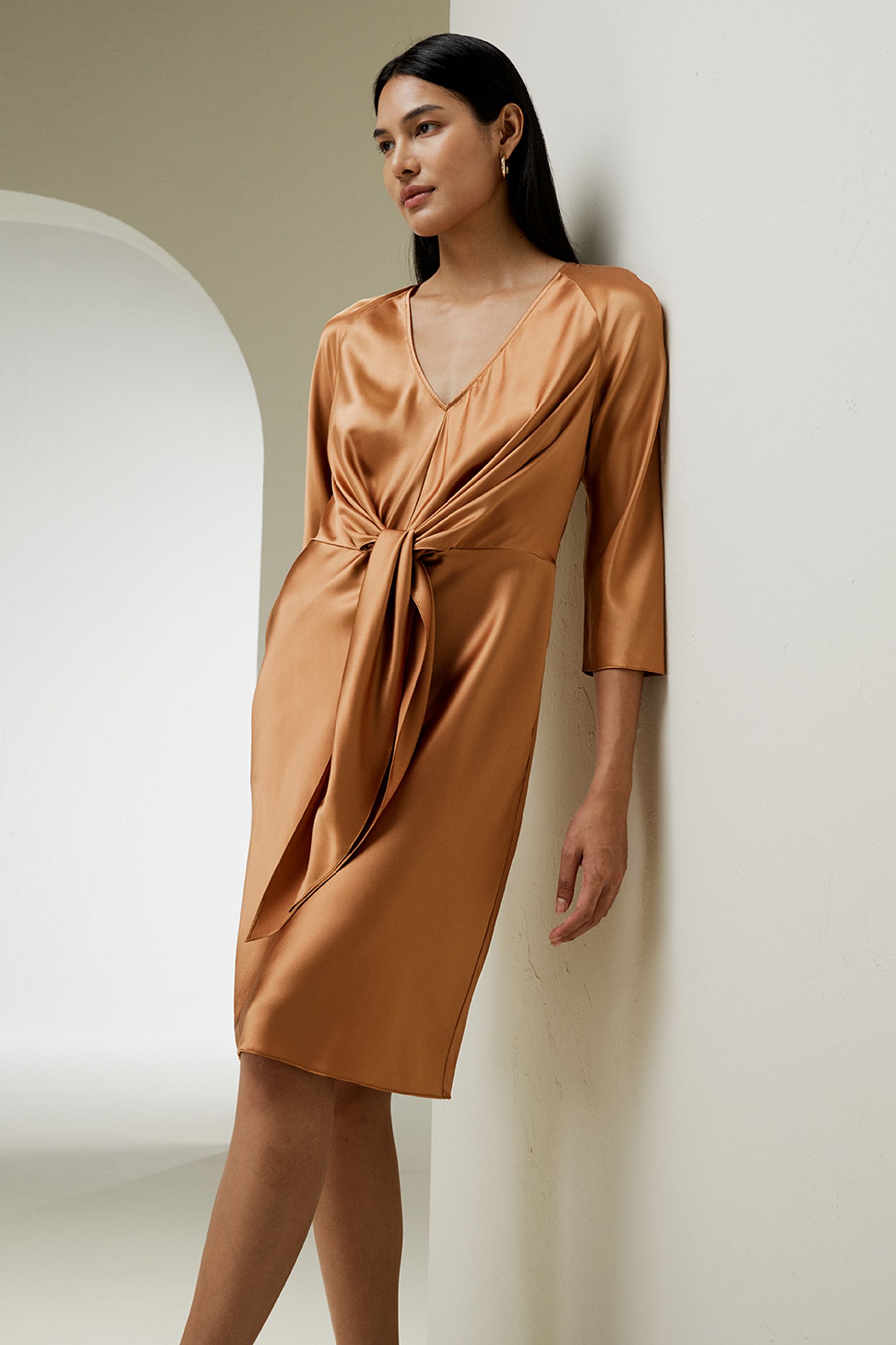 LILYSILK X MIM Silk Bracelet Sleeve Midi Dress - Elegant Women's Silk Dress for Parties, Weddings & Special Occasions