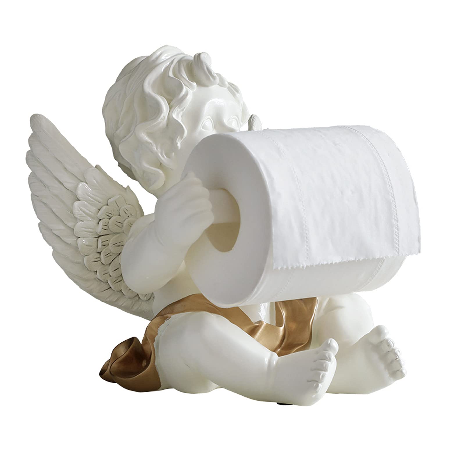 Angel Decor Toilet Paper Roll Holder - Free Standing Kitchen & Bathroom Tissue Holder - Resin Desktop Decoration for Living Room, Bedroom, Office - Elegant White Home Decor (Perfect for Modern Homes, Apartments & Guest Bathrooms)