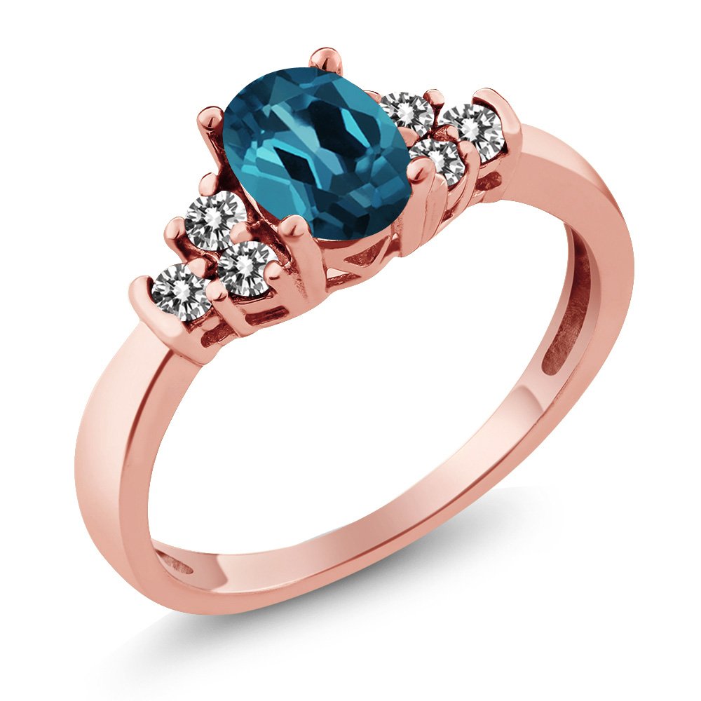 0.75 Ct Oval London Blue Topaz & White Diamond 925 Sterling Silver Ring - Rose Gold Plated, Elegant Birthstone Jewelry for Women, Perfect for Anniversary, Engagement & Everyday Wear