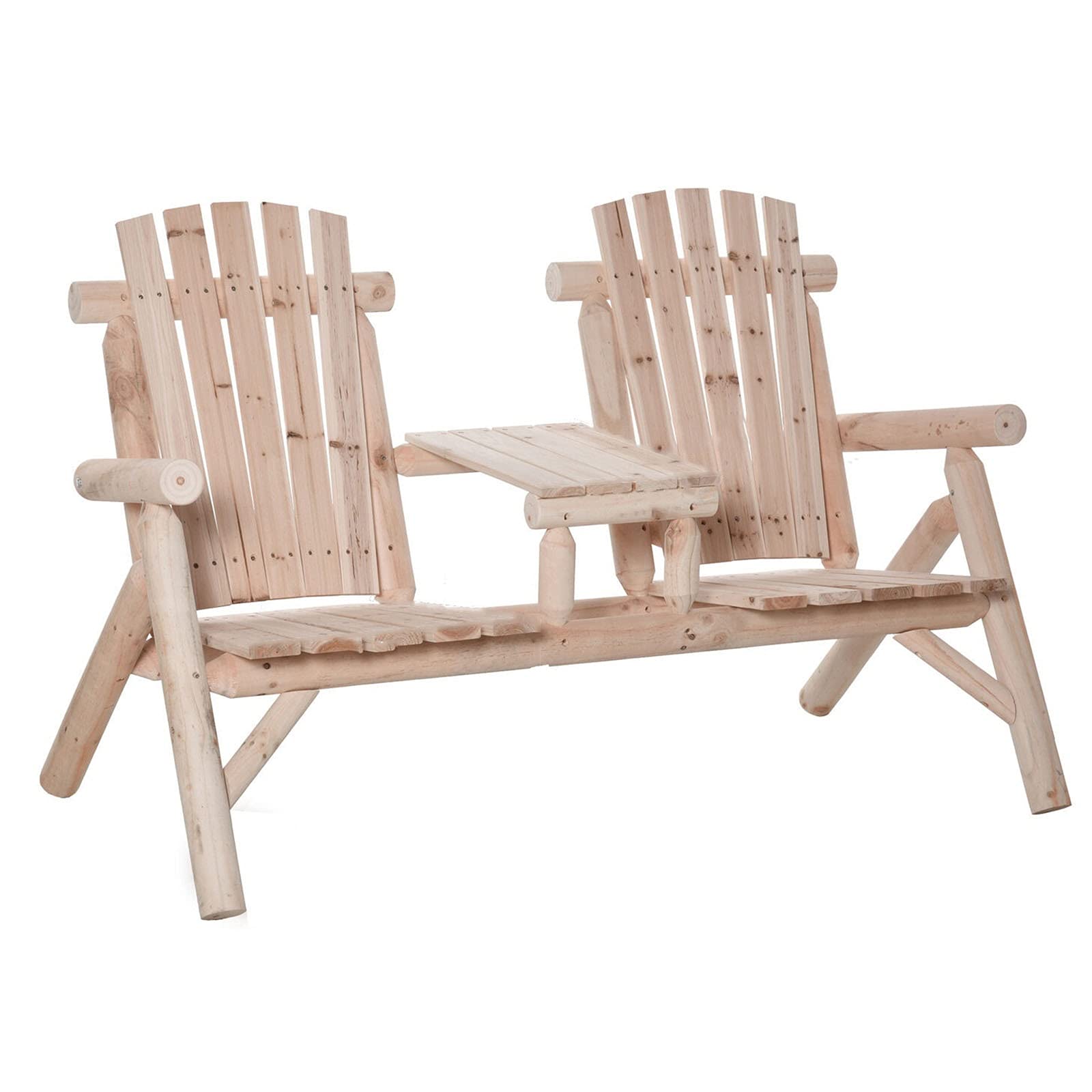 GXP Outdoor Wood Bench with Center Table - Natural Patio Garden Chair for Backyard, Deck, and Outdoor Relaxation