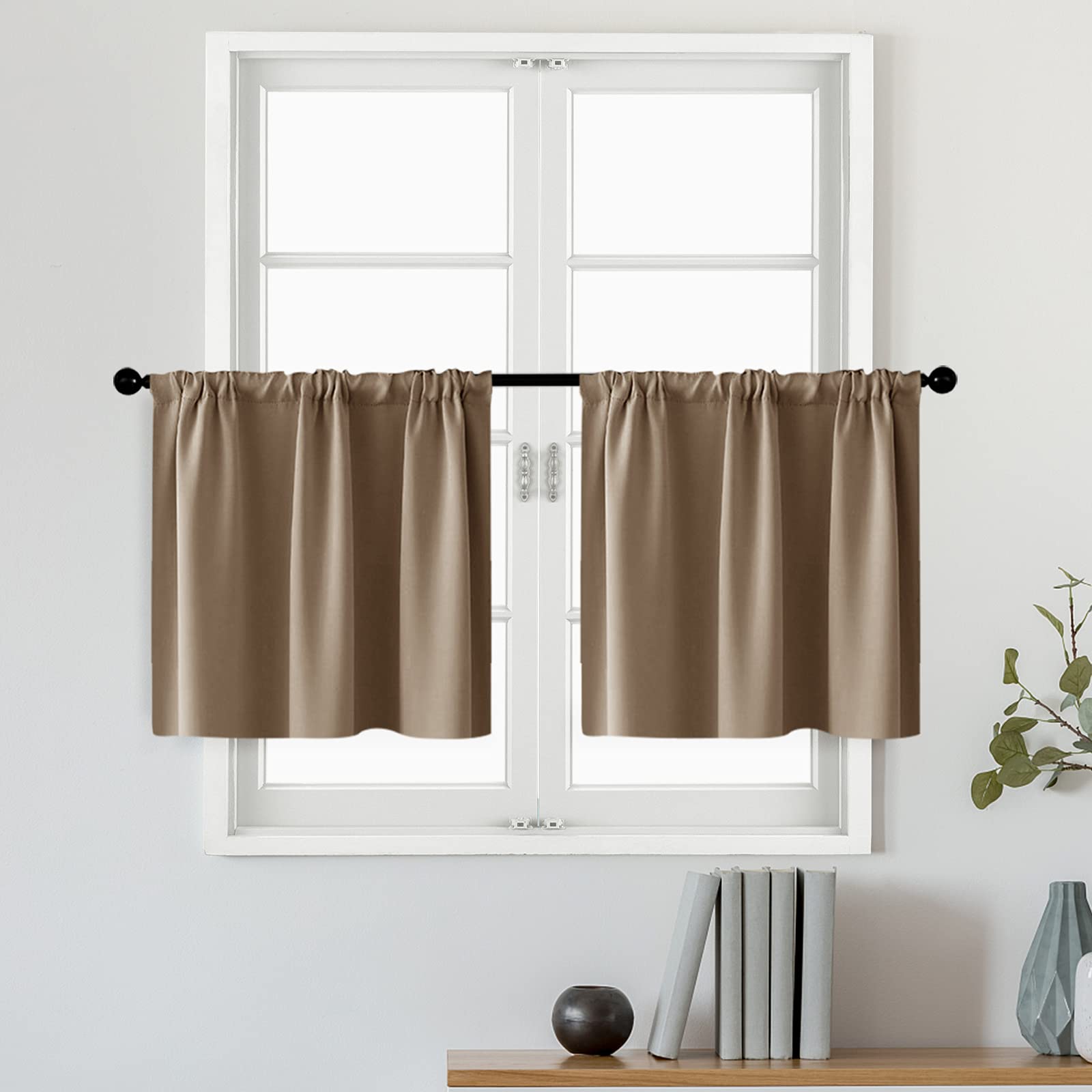 MRTREES 42 x 24 Inch Brown Short Tier Curtains - Room Darkening Cafe Curtains for Kitchen, Bathroom & Small Windows (Set of 2 Panels, Rod Pocket) - Perfect for Privacy, Light Control & Stylish Home Decor