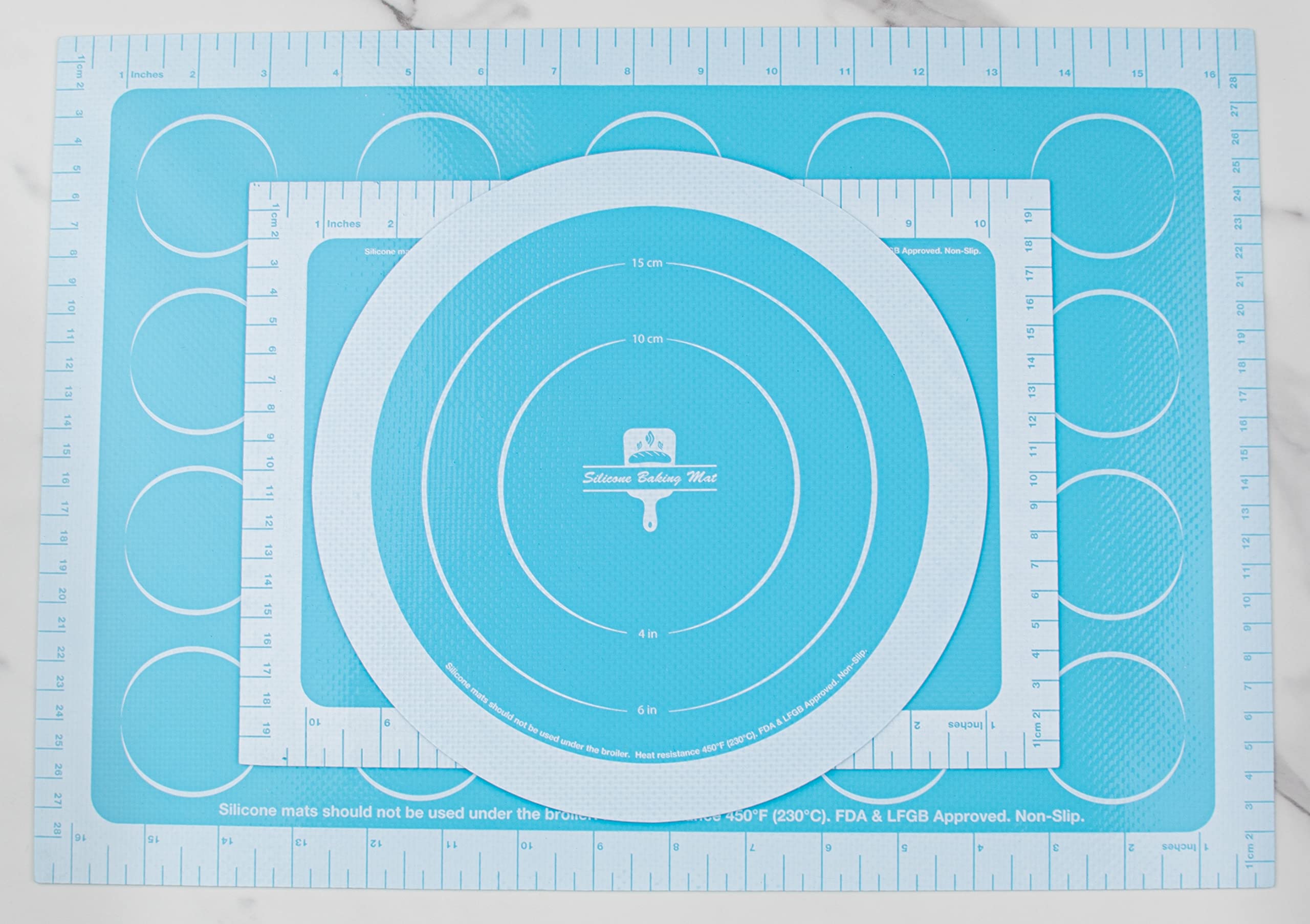 Non-Stick Silicone Baking Mat Set of 3 - Reusable Pastry Mat, Pizza Mat & Macaron Mat | Dishwasher & Microwave Safe | Perfect for Baking, Cooking & Meal Prep (Blue)