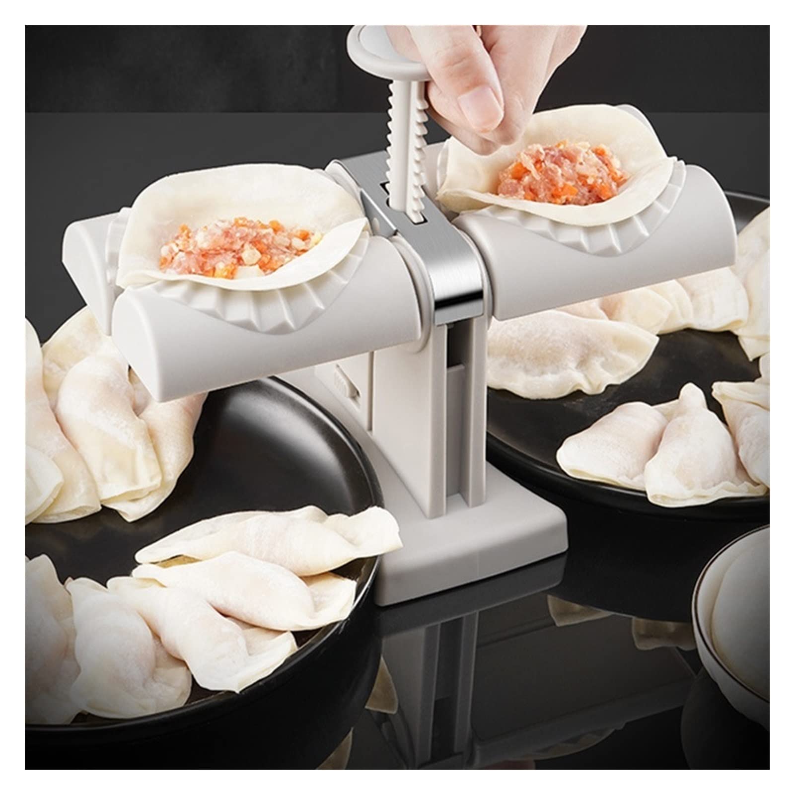 Stainless Steel Double Head Automatic Dumpling Maker - Manual Dumpling Press Mold with ABS Handle, Safe & Easy Kitchen Tool for Making Homemade Dumplings | Perfect for Family Cooking, Asian Cuisine, and Party Food Prep