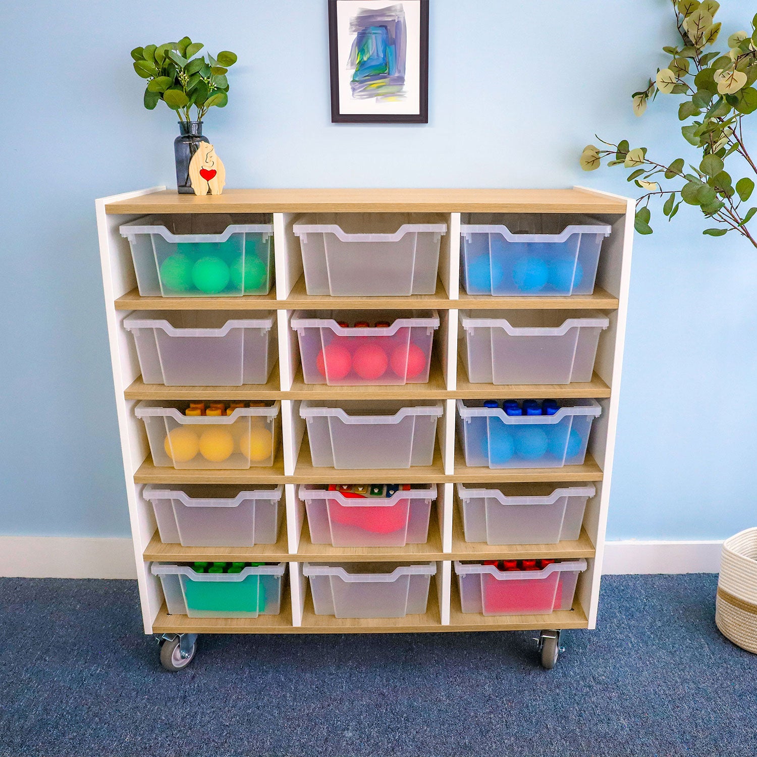 Elevated 15-Tray Mobile Cabinet WB1935 - Heavy-Duty Rolling Storage Cart for Office, Salon, or Workshop Organization