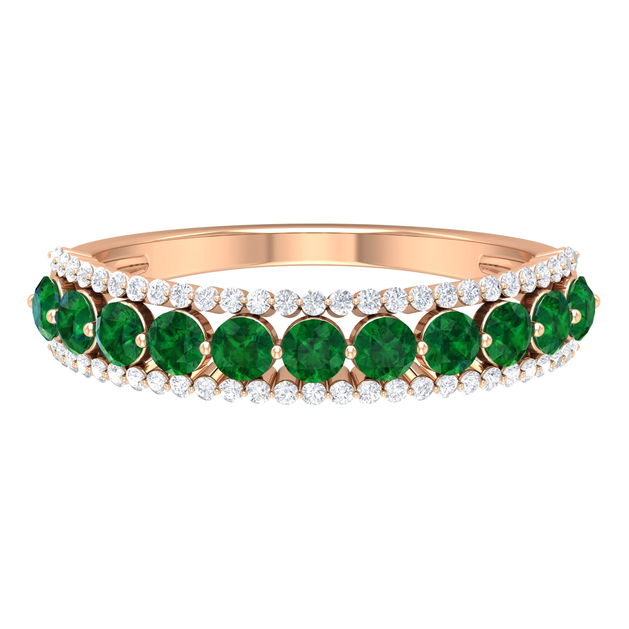 1.25 CT Emerald & Diamond Half Eternity Ring for Women - 14K Solid Gold Wedding Band, Anniversary Gift, Engagement Jewelry - Perfect for Bridal, Special Occasions & Everyday Elegance