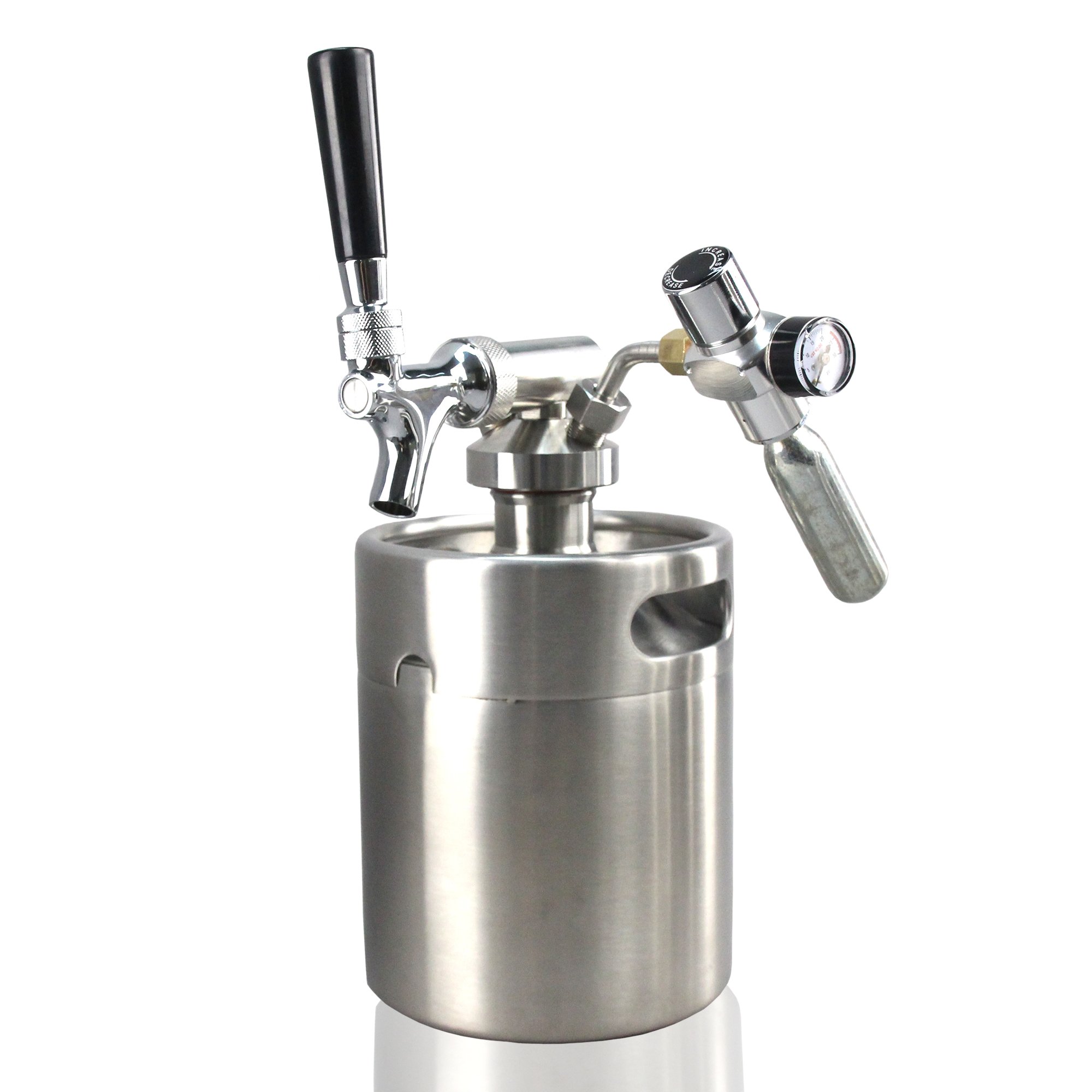 NutriChef Pressurized Growler Tap System - 64oz Stainless Steel Mini Keg Dispenser with CO2 Pressure Regulator - Portable Kegerator Kit for Craft Beer, Draft & Homebrew - Perfect for Parties, Camping & Home Bars