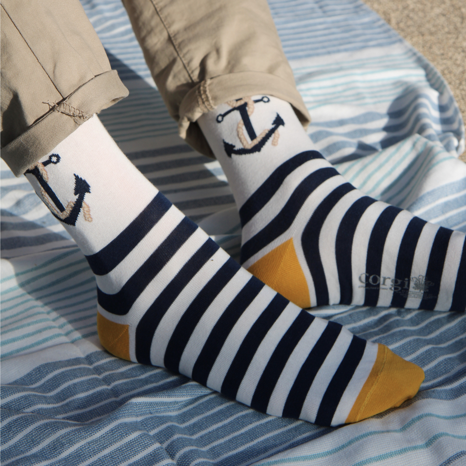 Men's Anchor & Stripe Cotton Socks - Breathable Casual Crew Socks for Everyday Wear, Work & Outdoor Activities