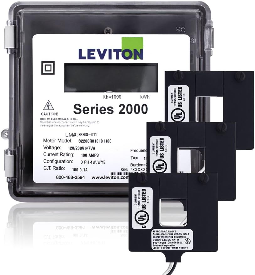 Series 2000 120/208V 3 Phase 4 Wire 200A Outdoor kWh Meter Kit with 3 Split Core Current Transformers (CTs) - 2O208 2W - Perfect for Commercial Buildings, Solar Panel Systems & Energy Monitoring