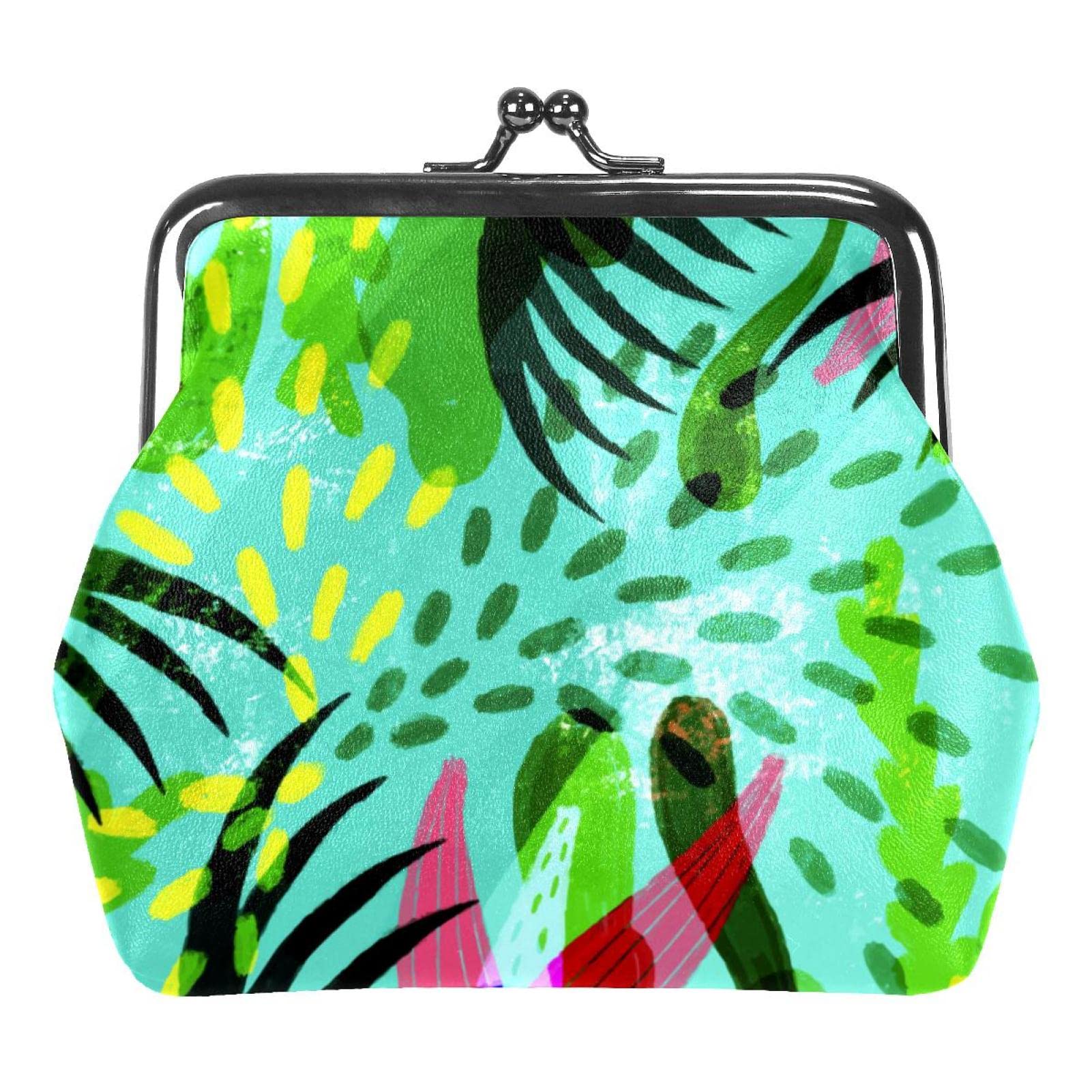 Tropical Leaf Green Small Coin Purse with Kiss-Lock Clasp - Compact Change Wallet for Women & Men | Perfect for Travel, Shopping, and Everyday Cash Storage