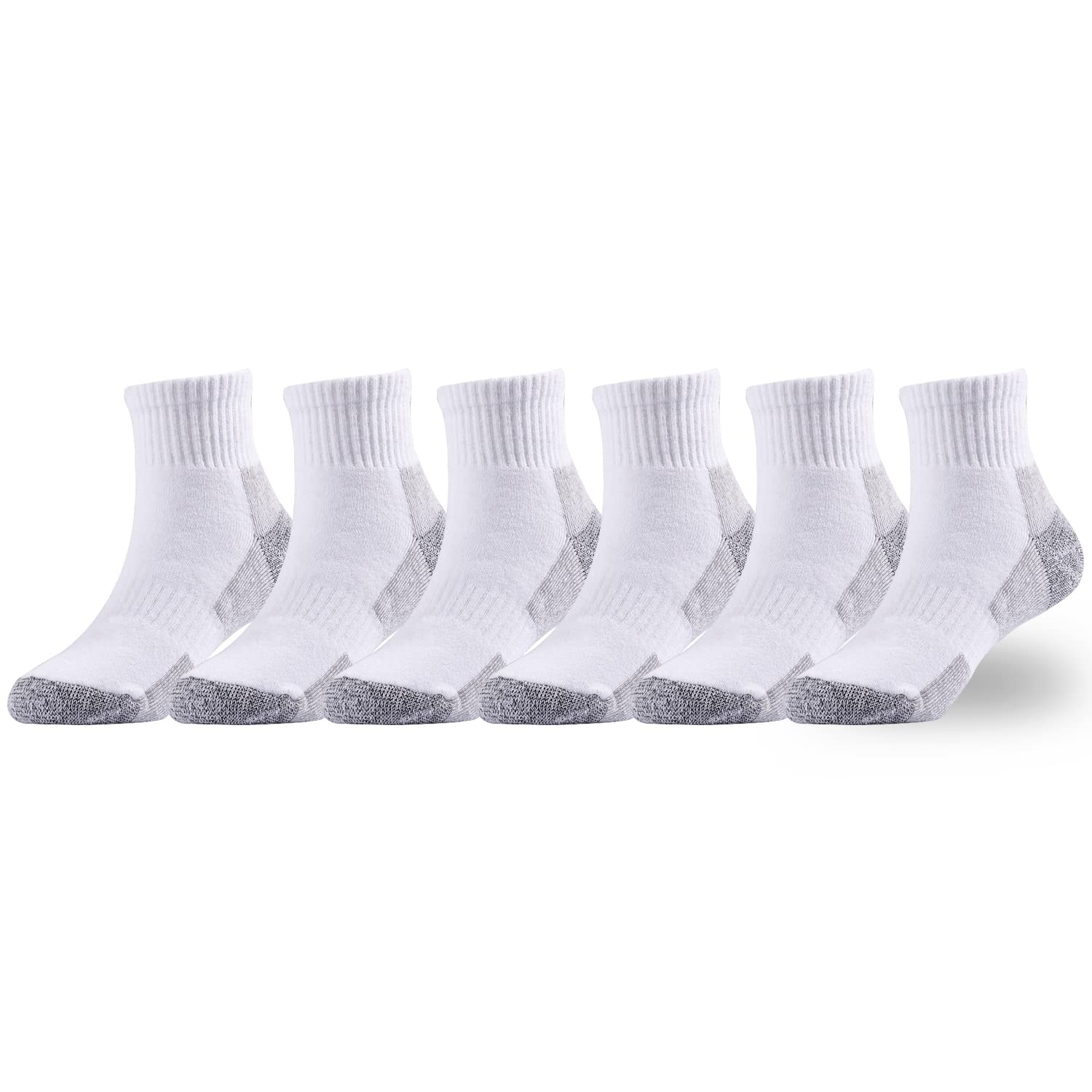 EPEIUS Kids Boys Girls Cushioned Athletic Socks - 6 Pack Thick Cotton Quarter Socks for Sports Running (4-14 Years) - Perfect for School PE, Soccer Practice & Daily Play