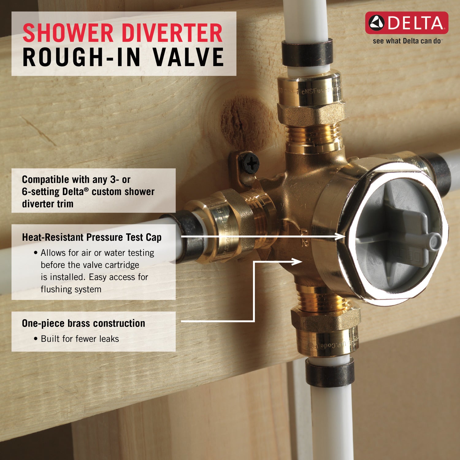 Delta R11000 3/6 Setting Diverter Rough In Valve - Perfect for Bathroom Shower Faucet Installation and Plumbing Upgrades