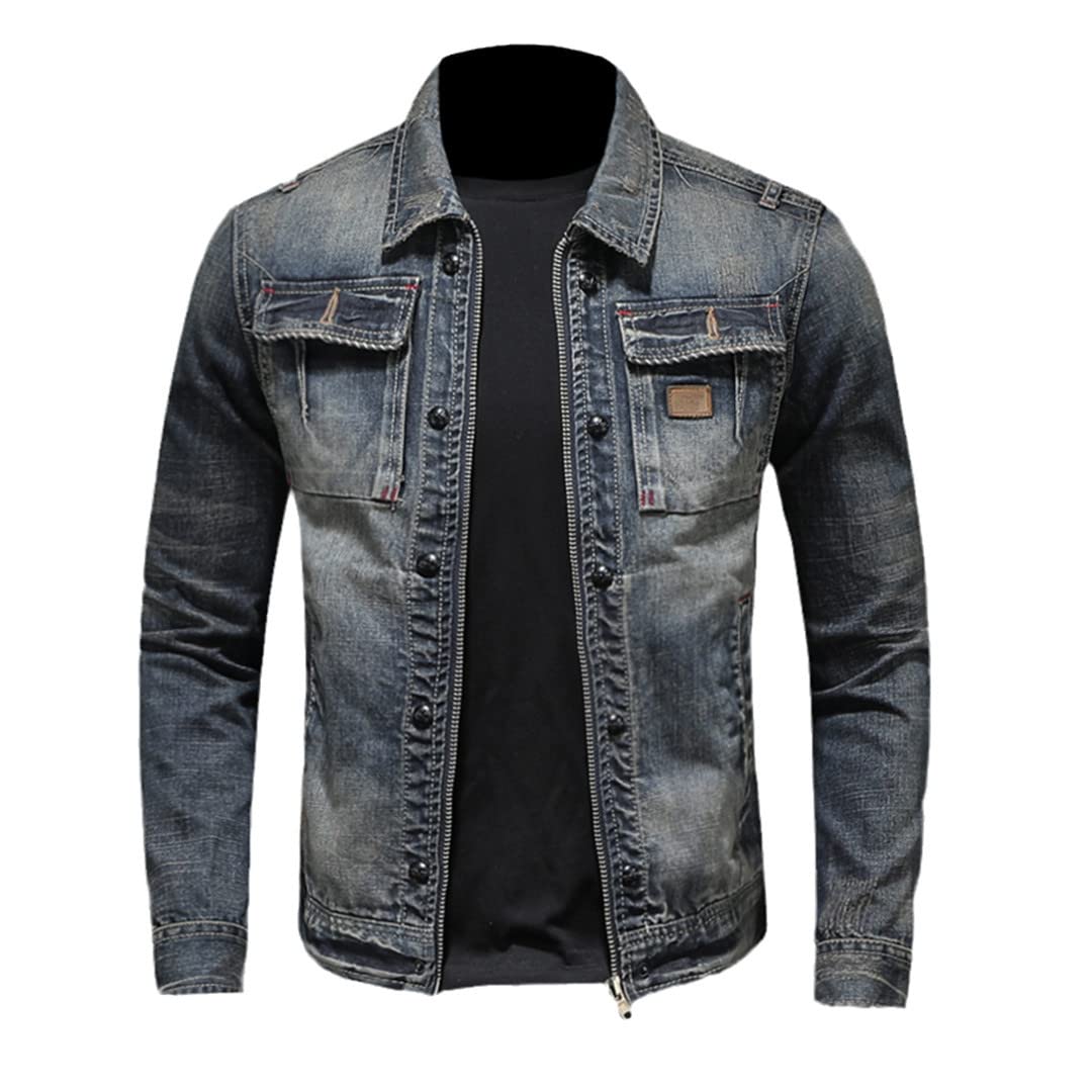 Men's Denim Jacket - Classic Blue Jean Jacket with Lapel & Zipper for Spring & Autumn | Casual Outerwear for Everyday Wear, Date Nights & Weekend Outings