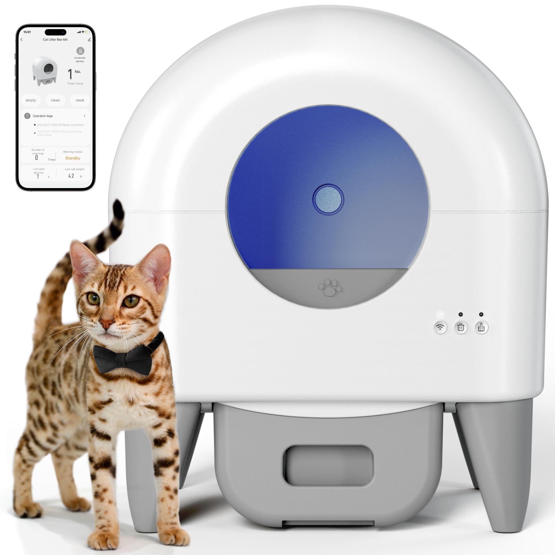 Self Cleaning Cat Litter Box 95L - Automatic Large Capacity Litter Box for Multiple Cats with Safety Sensors, App Control, Washable Liner & 2 Free Waste Bags (Grey) - Perfect for Smart Homes & Busy Pet Owners