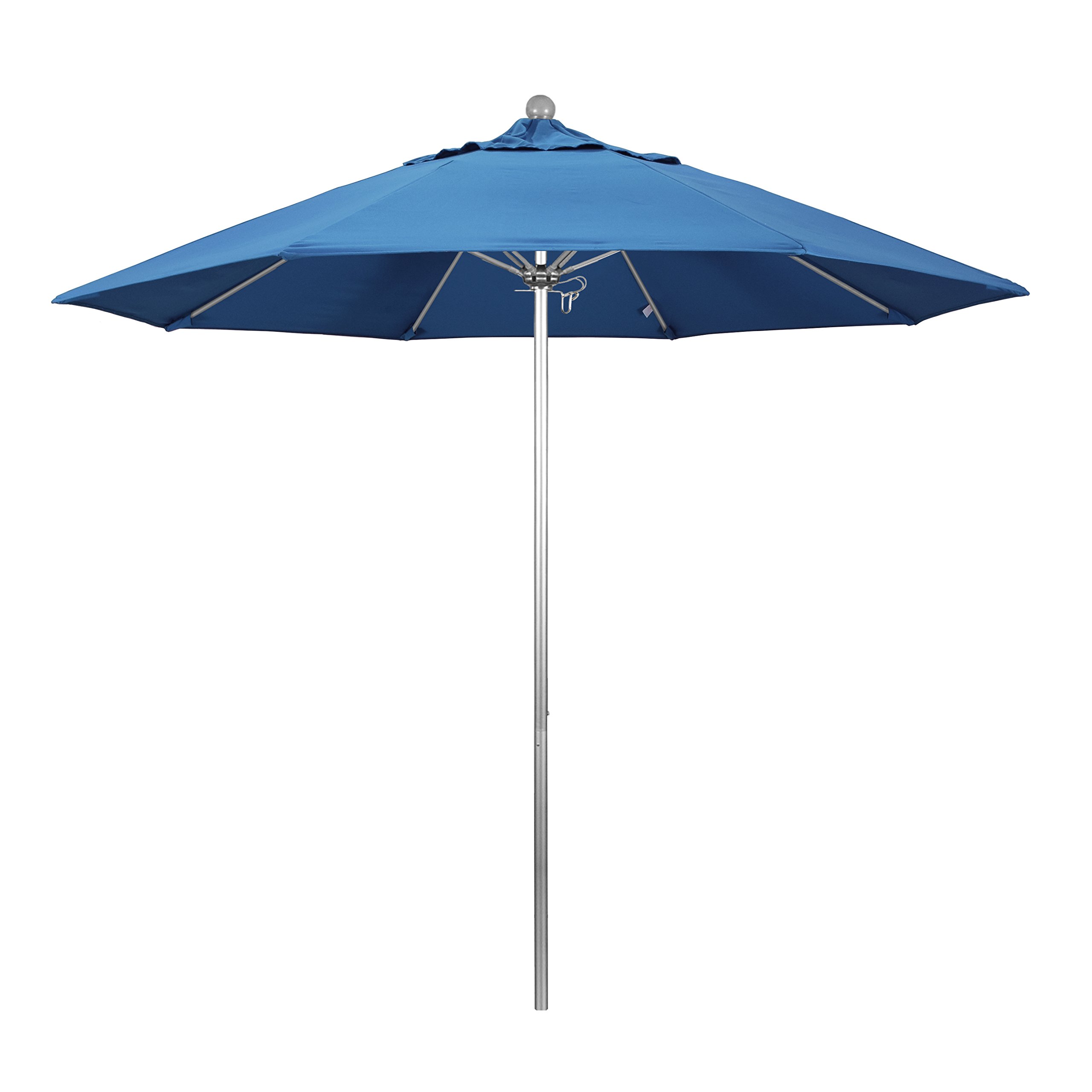 9' Round California Umbrella with Aluminum/Fiberglass Frame & Push Open Mechanism - Silver Pole & Pacifica Capri Fabric for Patio, Poolside, and Outdoor Dining Areas