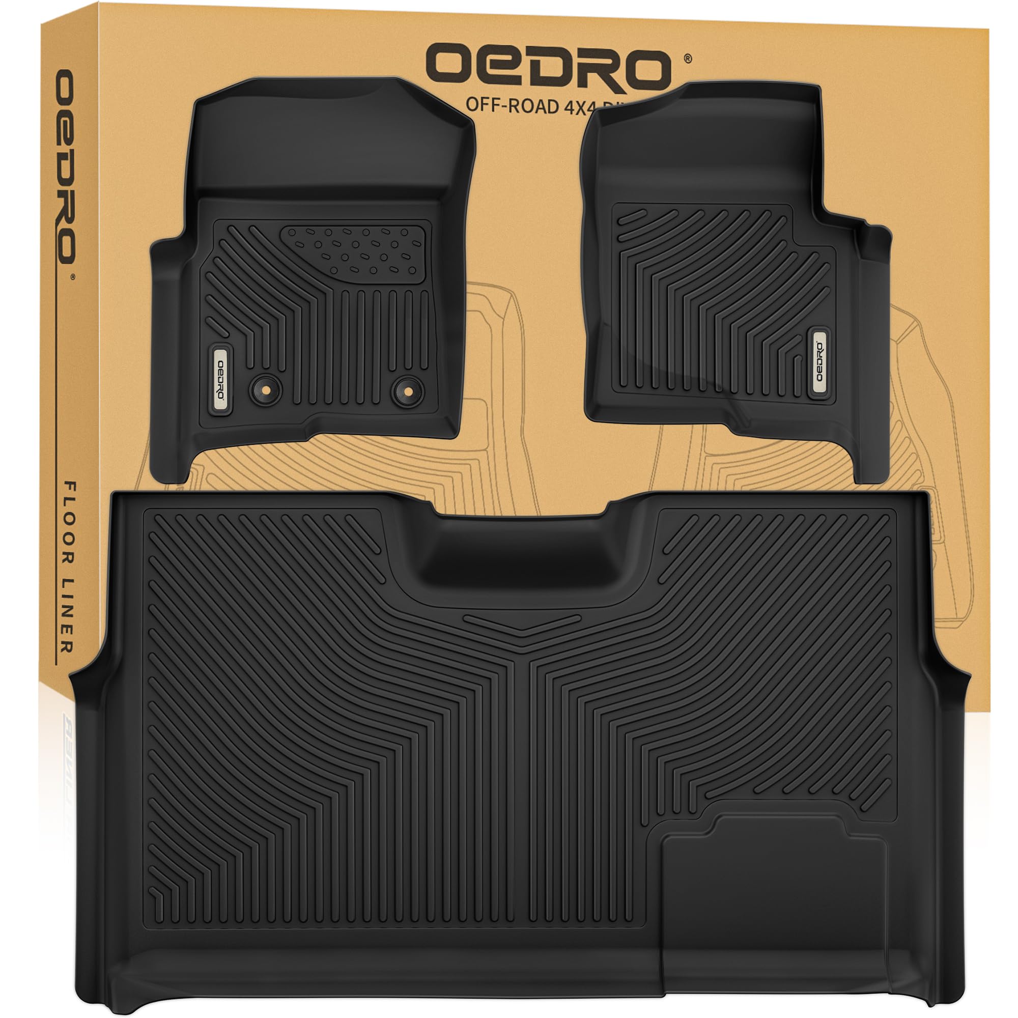 OEDRO TPE All-Weather Floor Mats for 2010-2014 Ford F-150 SuperCrew/Crew Cab - 1st & 2nd Row Custom Fit Truck Liners (Black) - Durable Protection for Mud, Snow & Spills