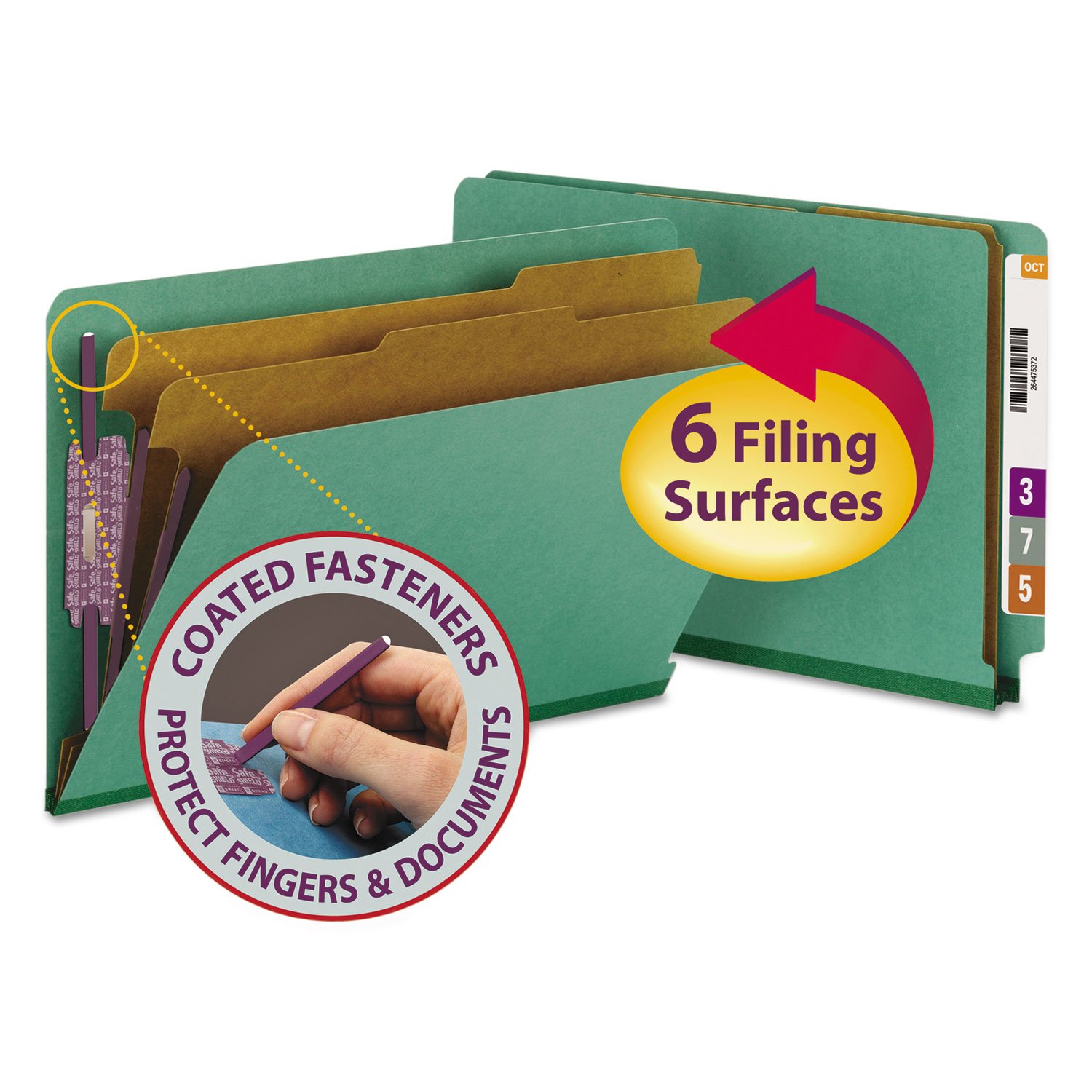 Smead 29785 Pressboard End Tab Classification Folders - Legal Size, 6-Section, Green, 10/Box - Perfect for Office Organization & Document Filing